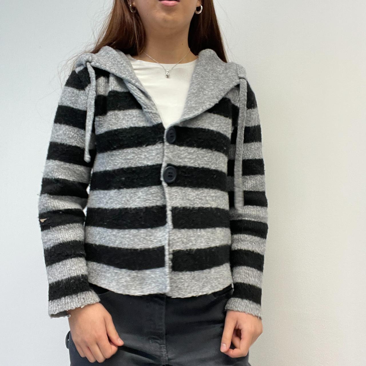 Black/Grey Stripy Hooded Cardigan