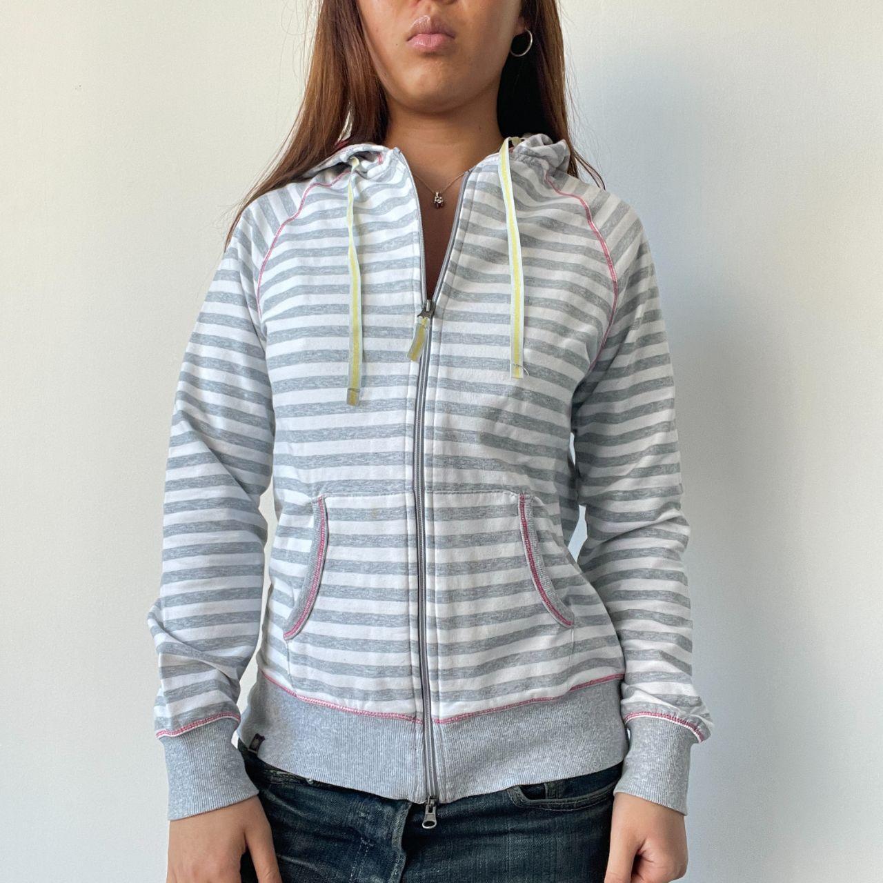 Grey Stripy Contrast Stitch Hoodie