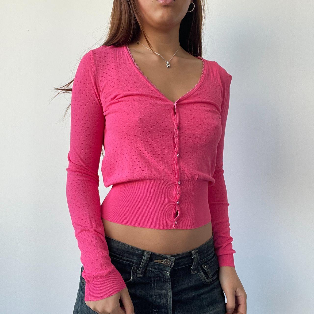 Hot Pink Pointelle Cardigan Top