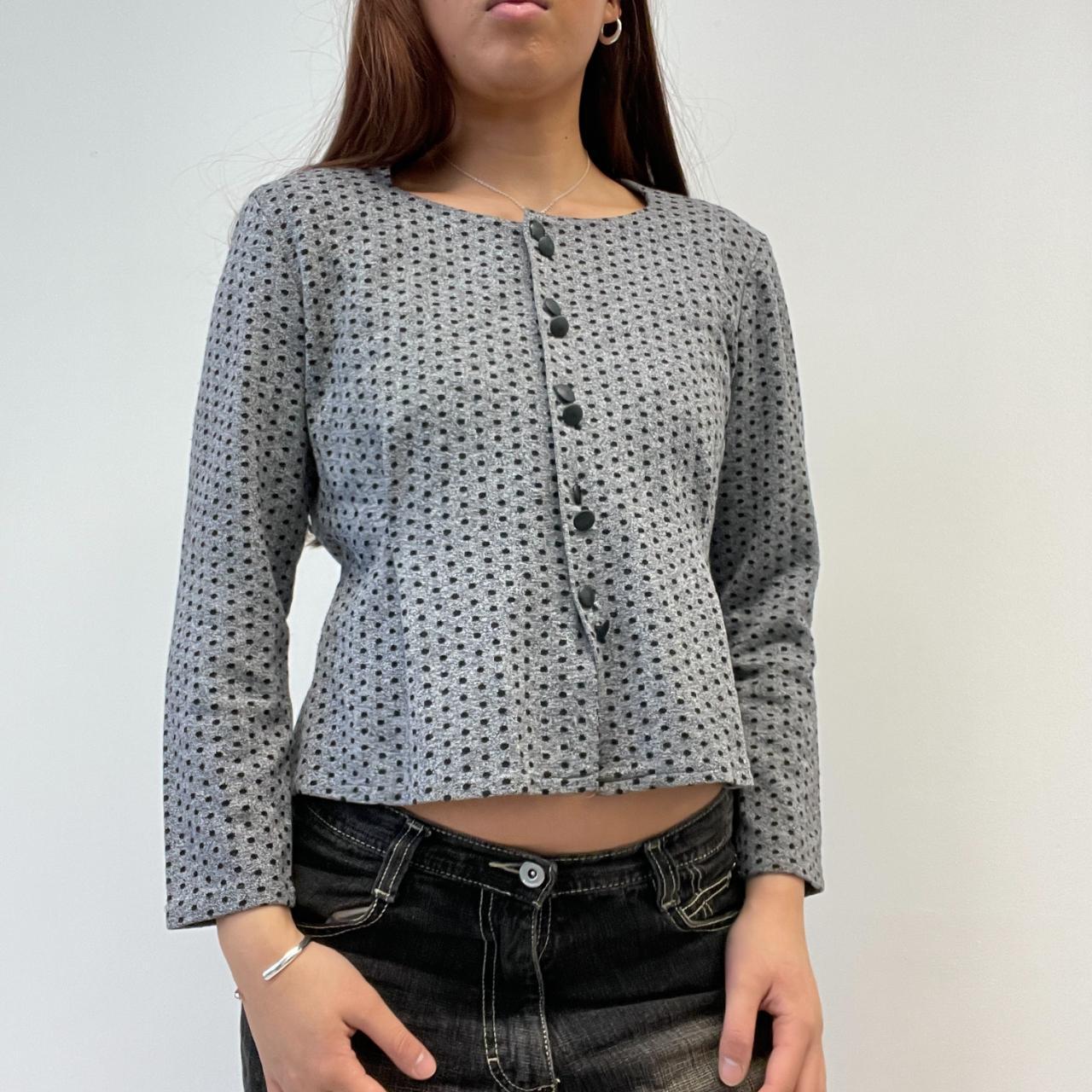 Grey And Black Polka Dot Top