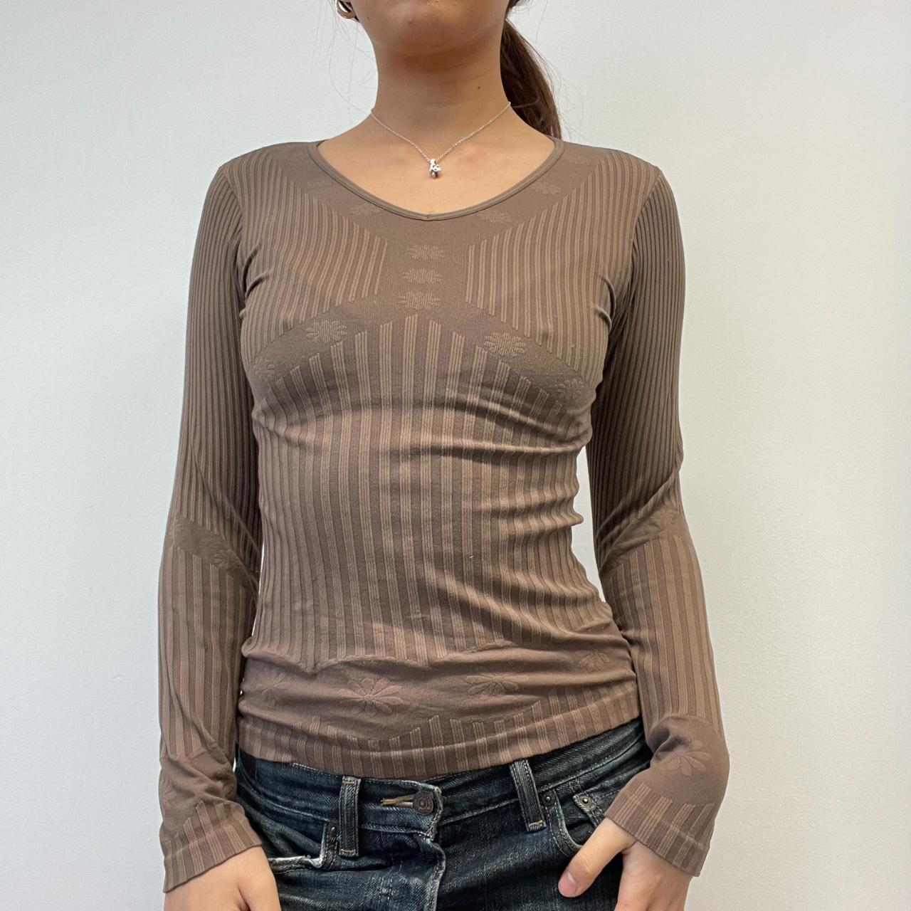 Brown Embossed Patterned Long Sleeve Top