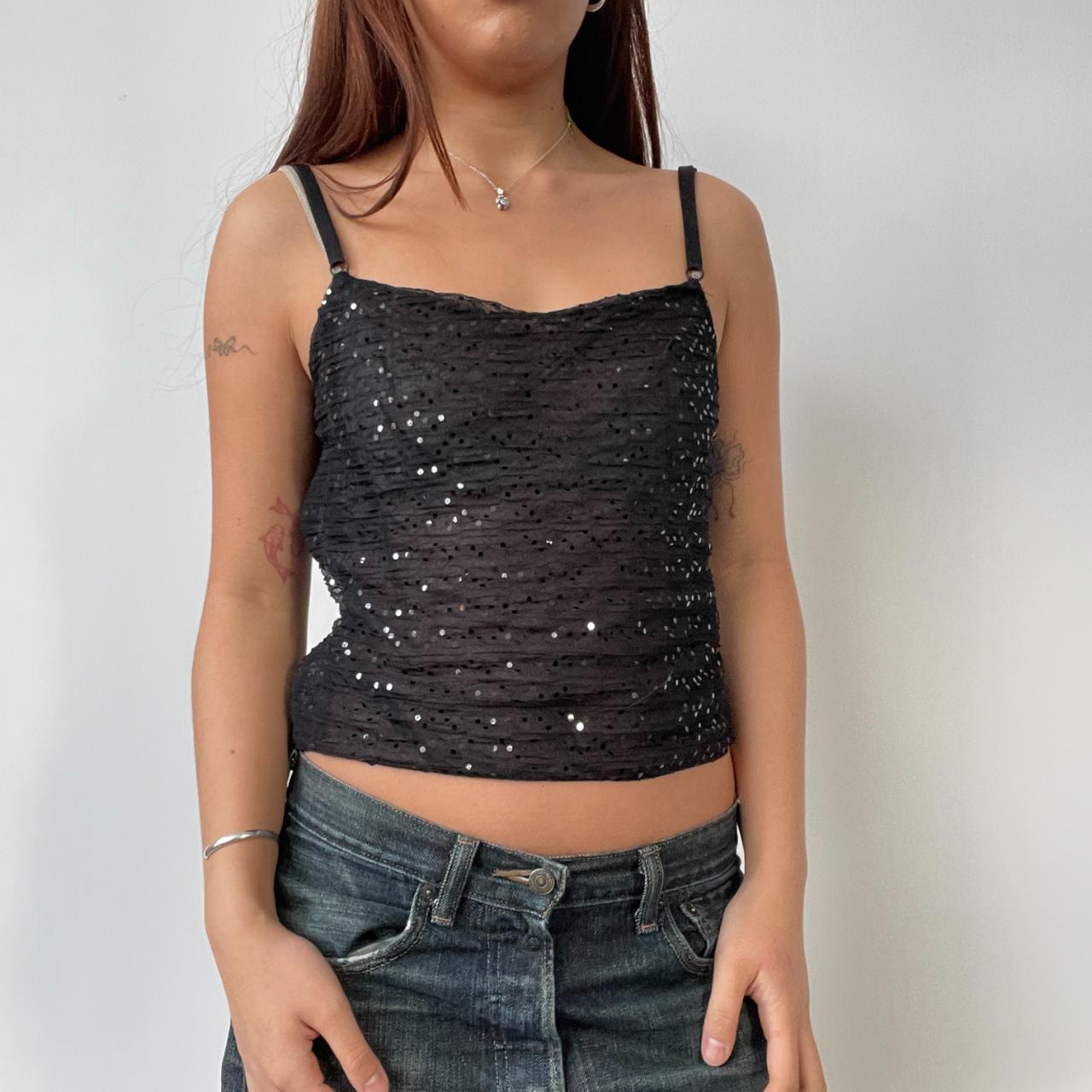 Black Sheer Dotted Cami Top