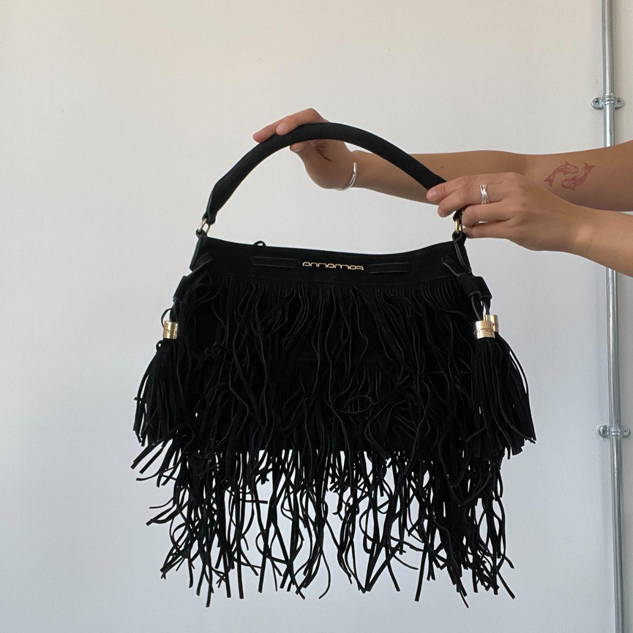 Black Suede Fringe Handbag