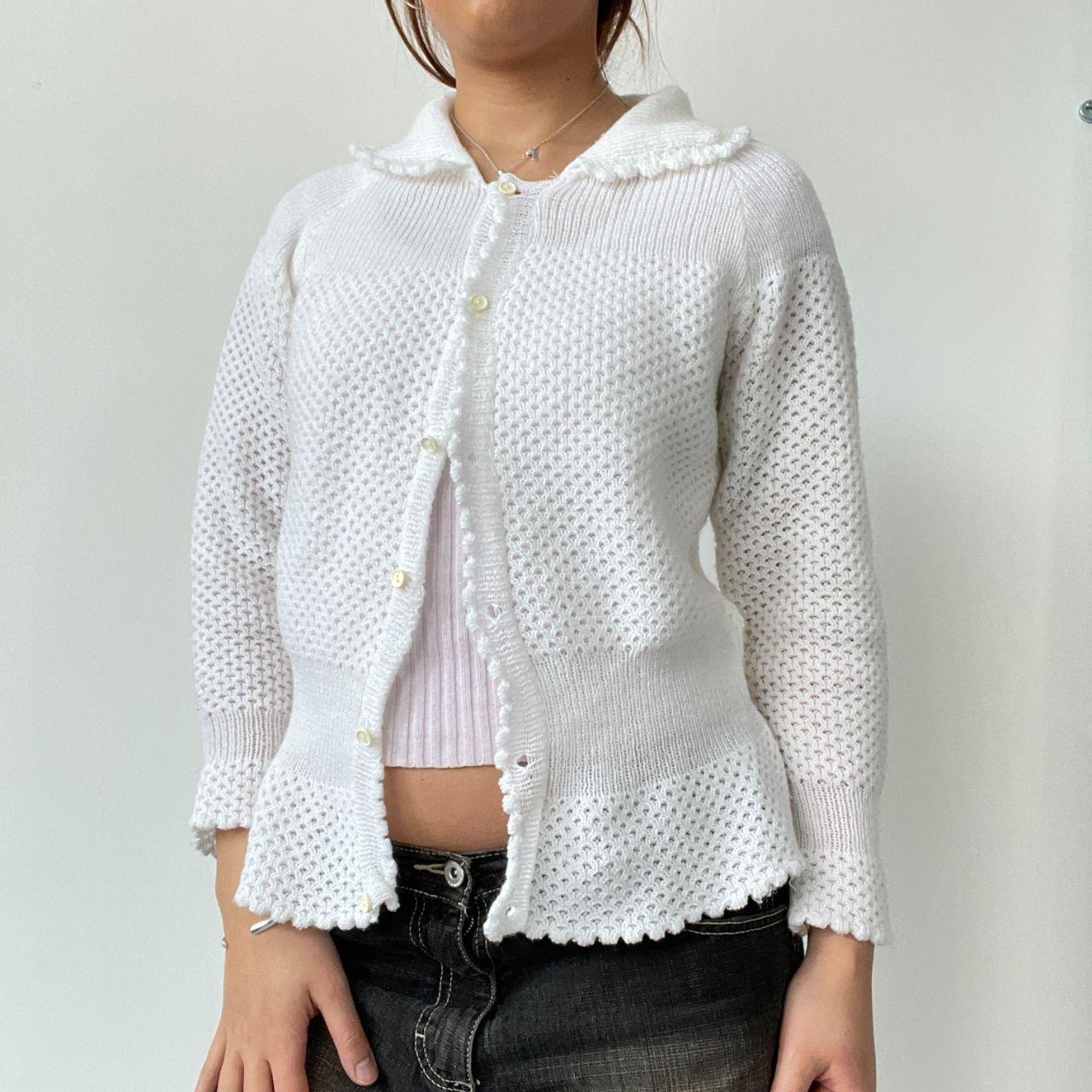 White Knitted Detailed Cardigan Top
