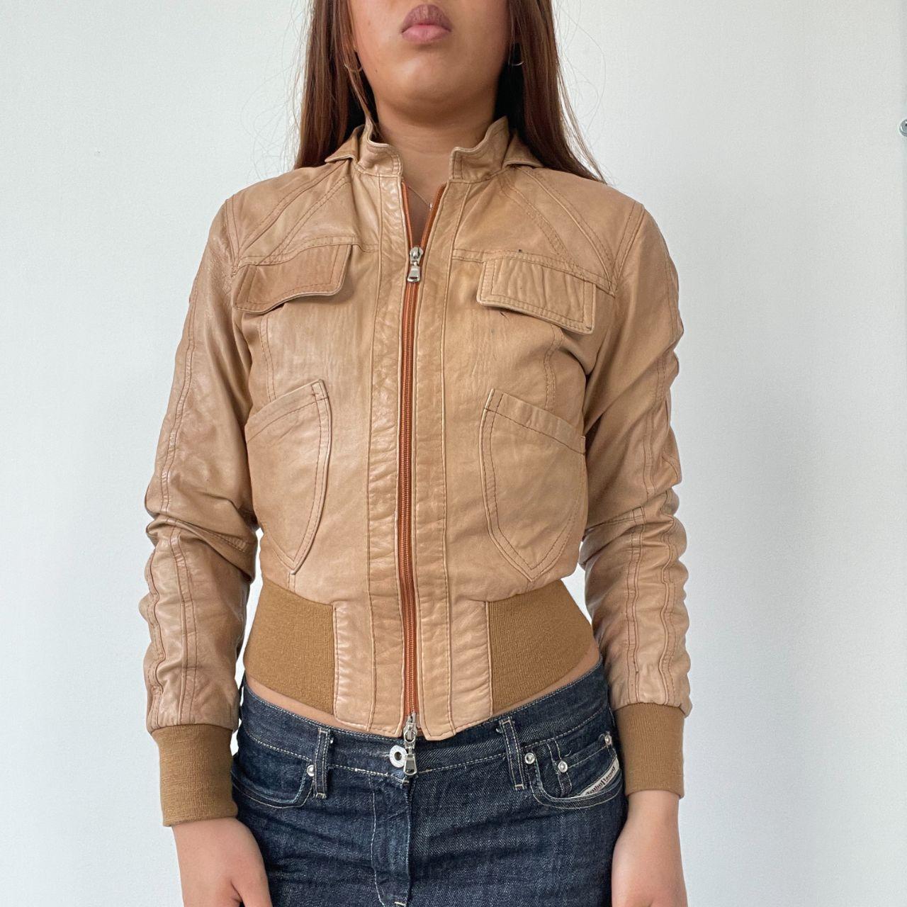 Brown Leather Bomber Jacket