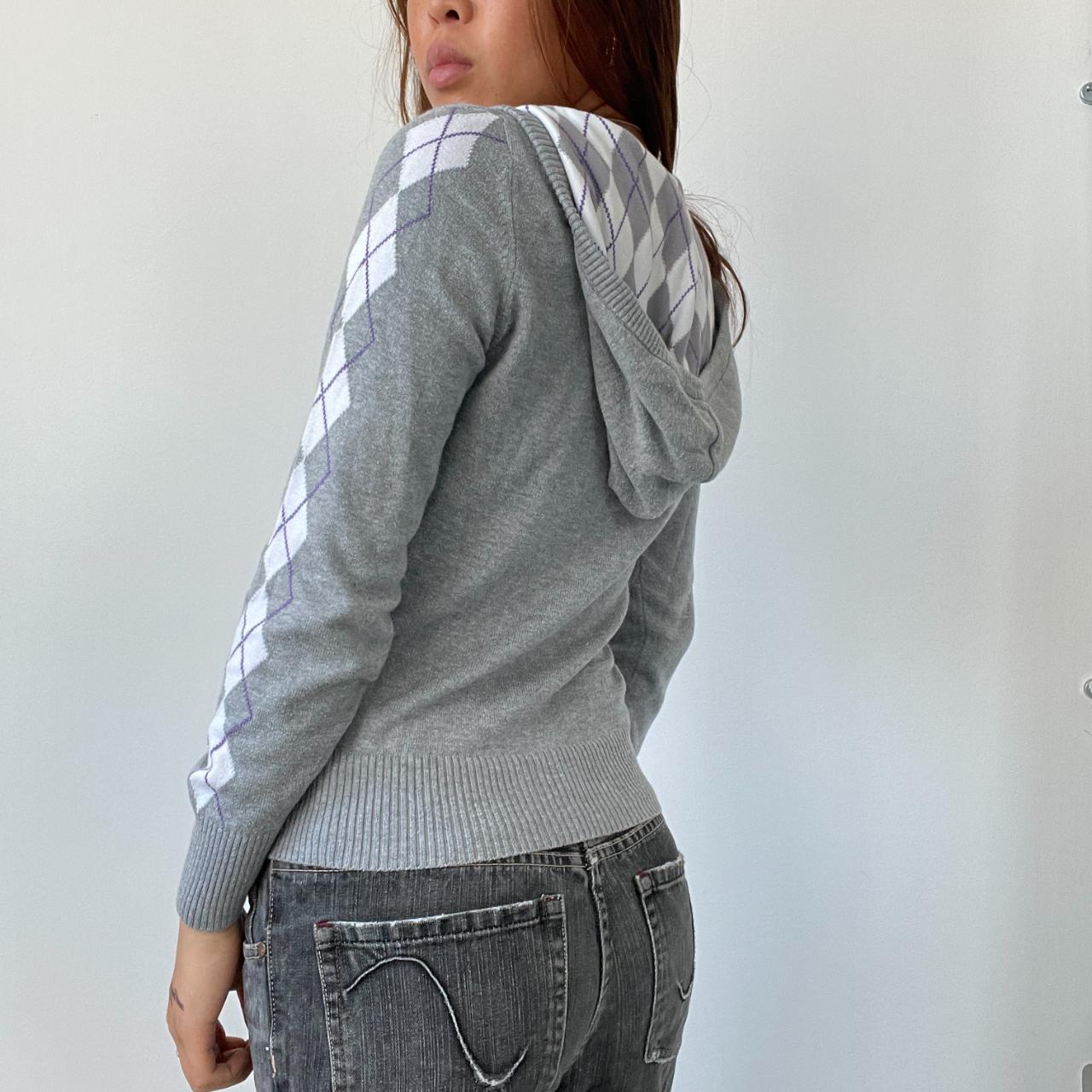 Grey Argyle Knitted Hoodie