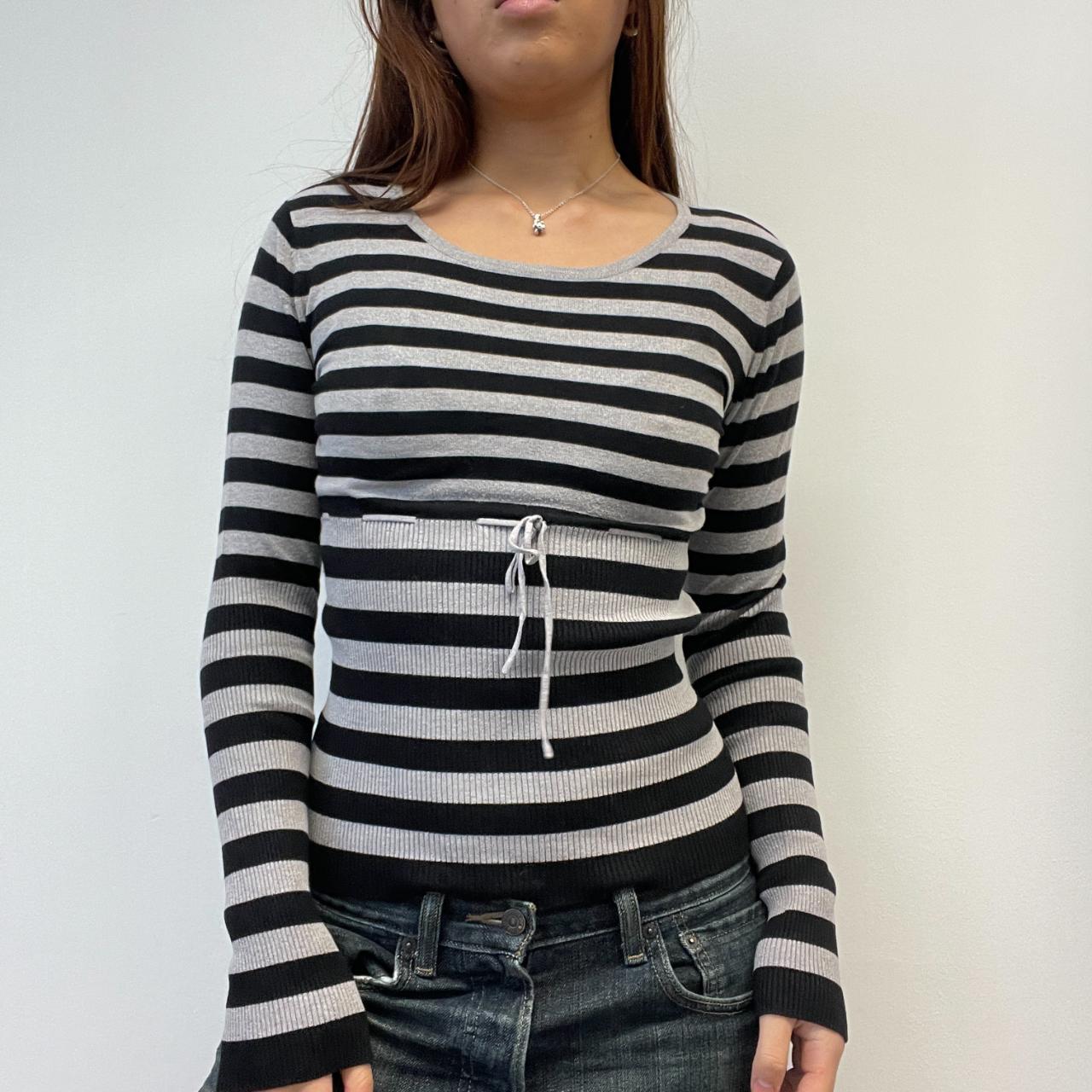 Black/Grey Ribbed Stripy Top