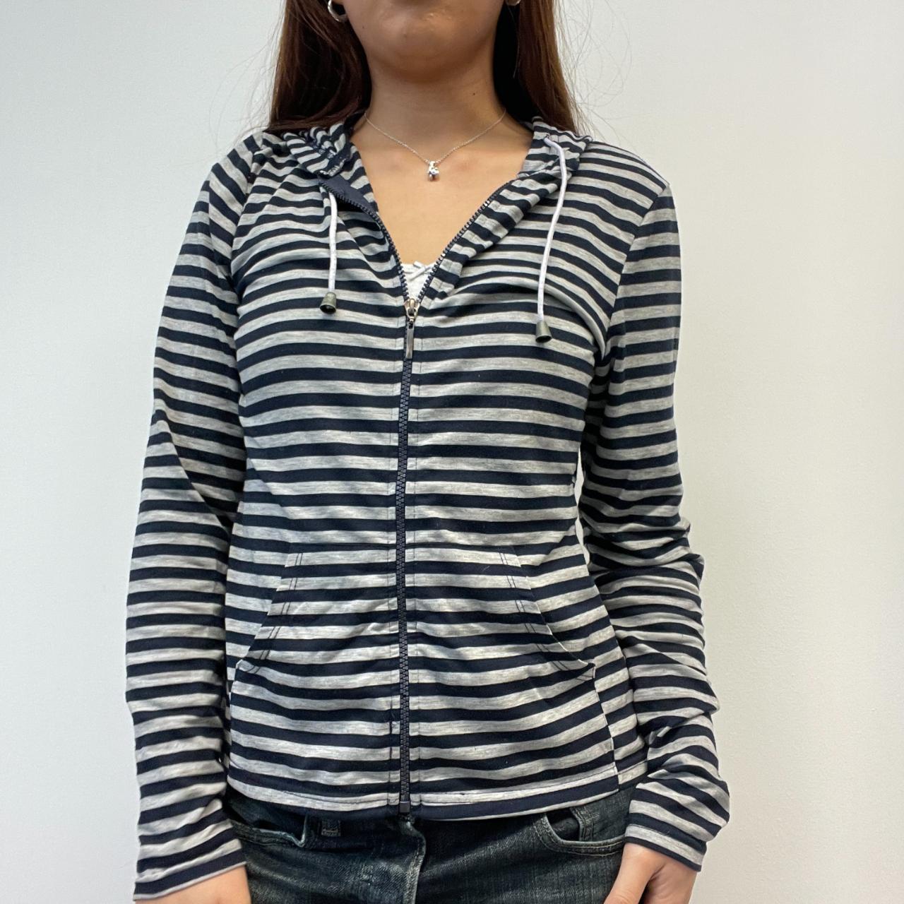 Navy/Grey Stripy Zip Up Hoodie