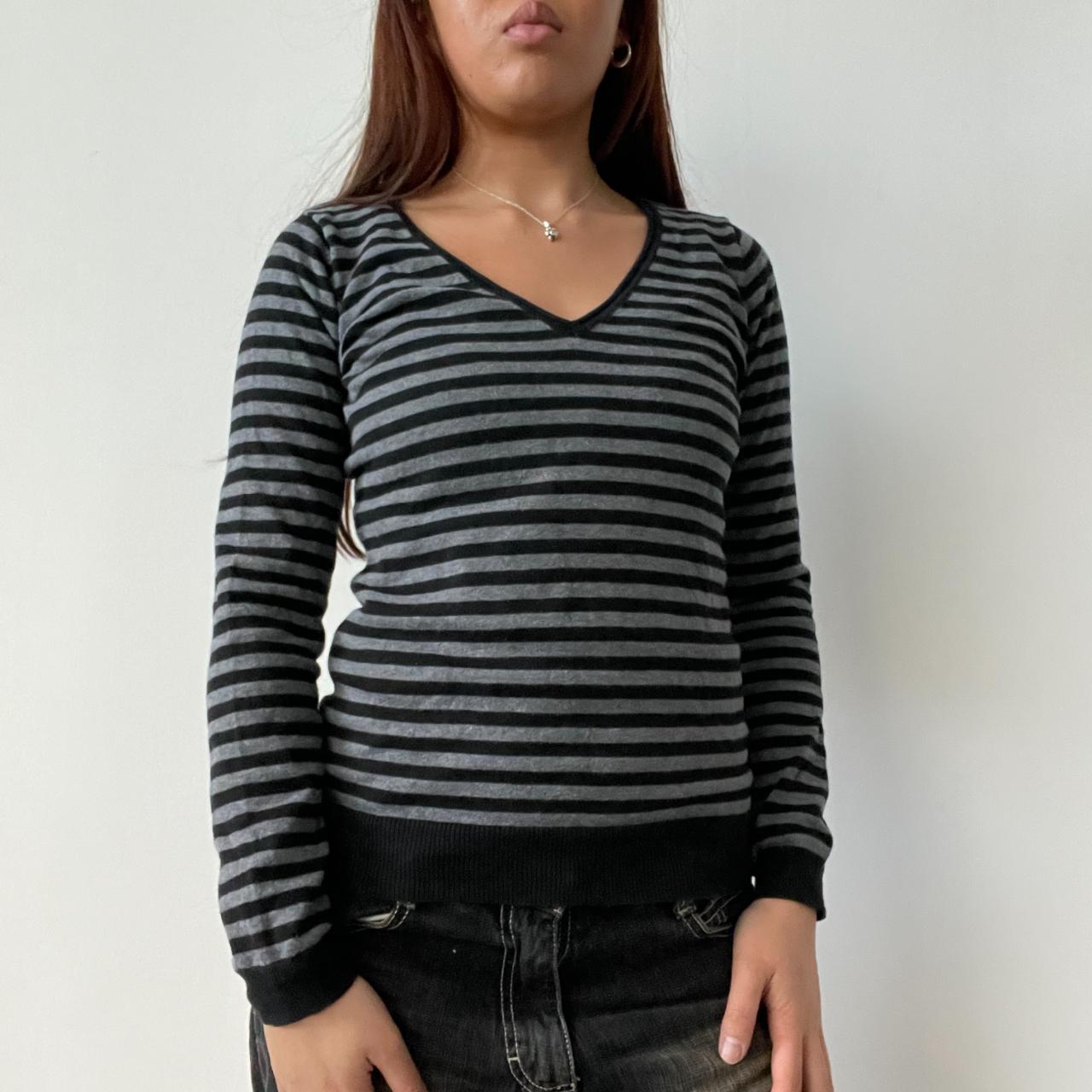 Black And Grey Stripy V-Neck