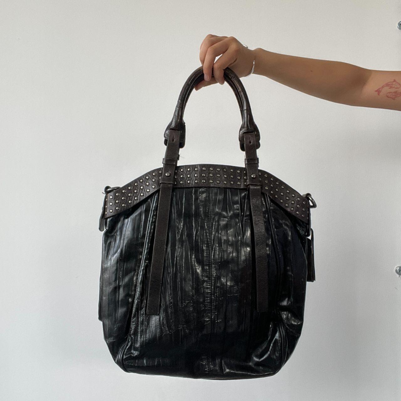 Black Shiny Textured Shoulder Bag