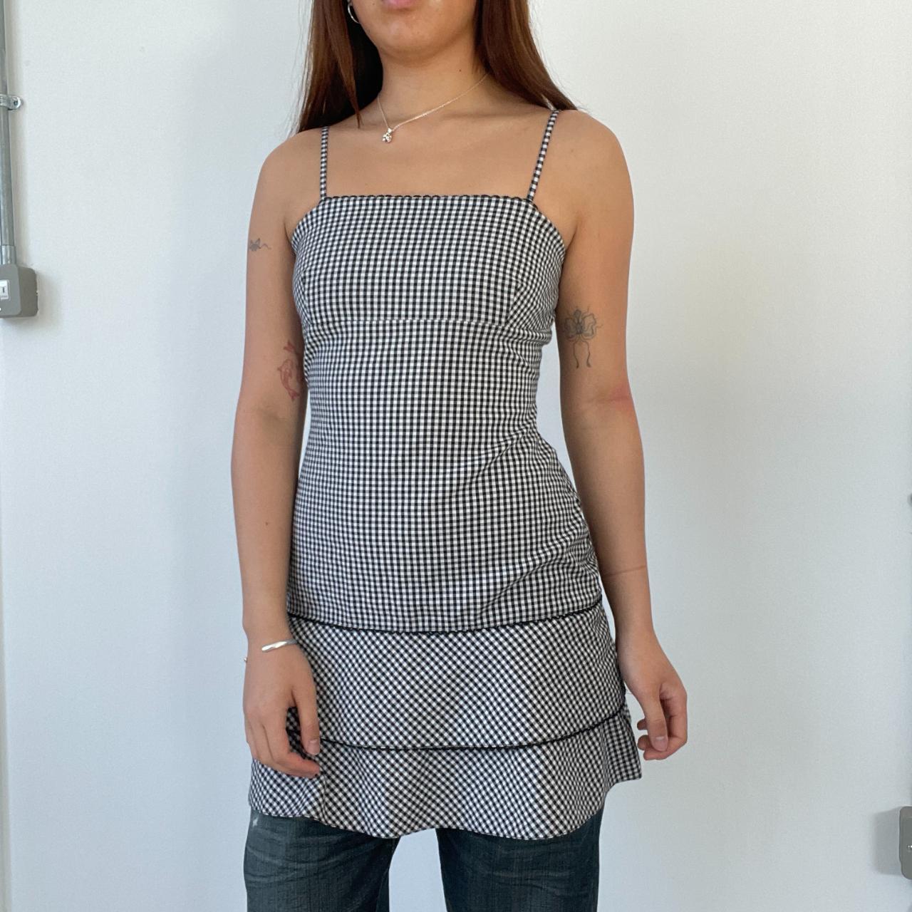 Black/White Gingham Pleated Dress Top