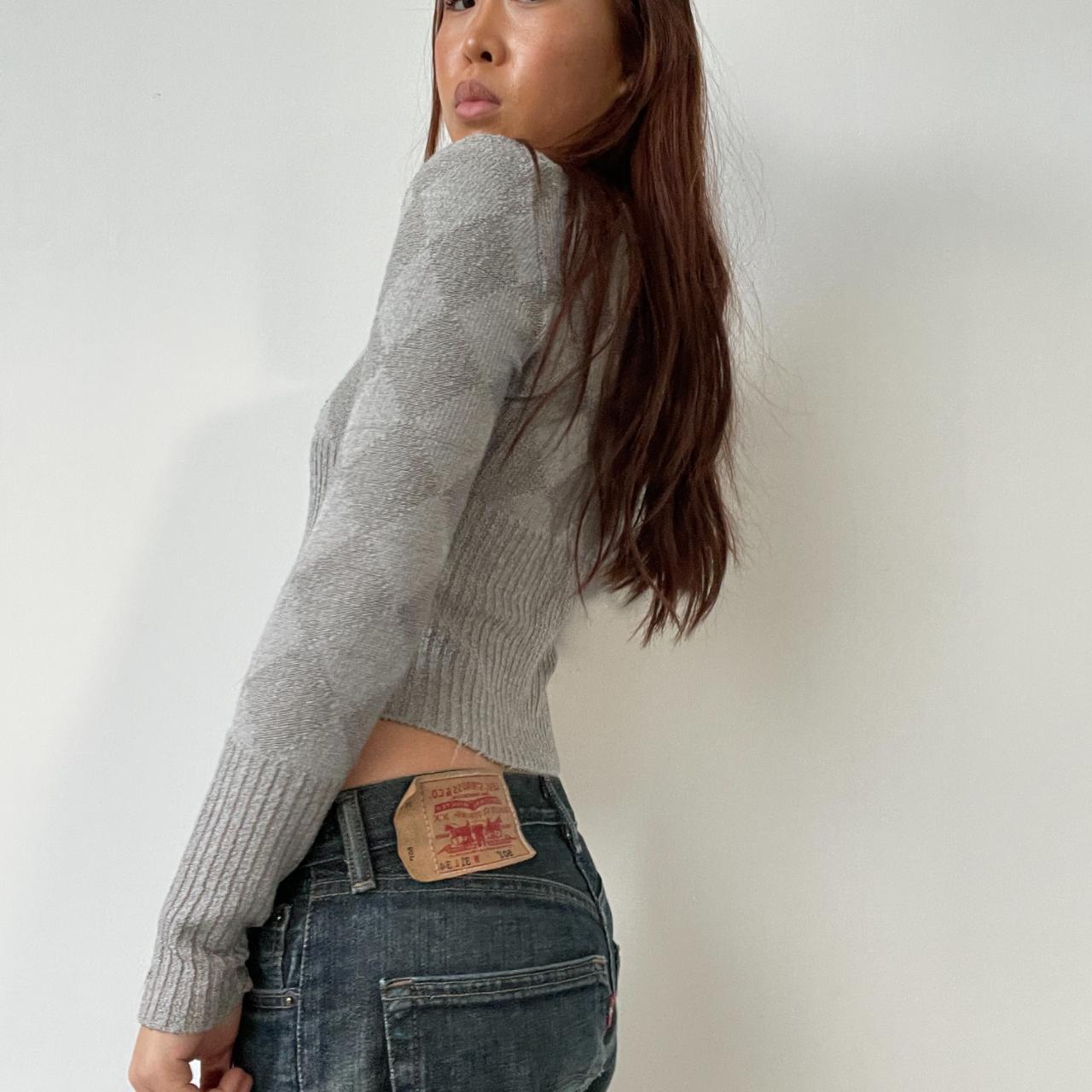 Grey Square Neck Patterned Top