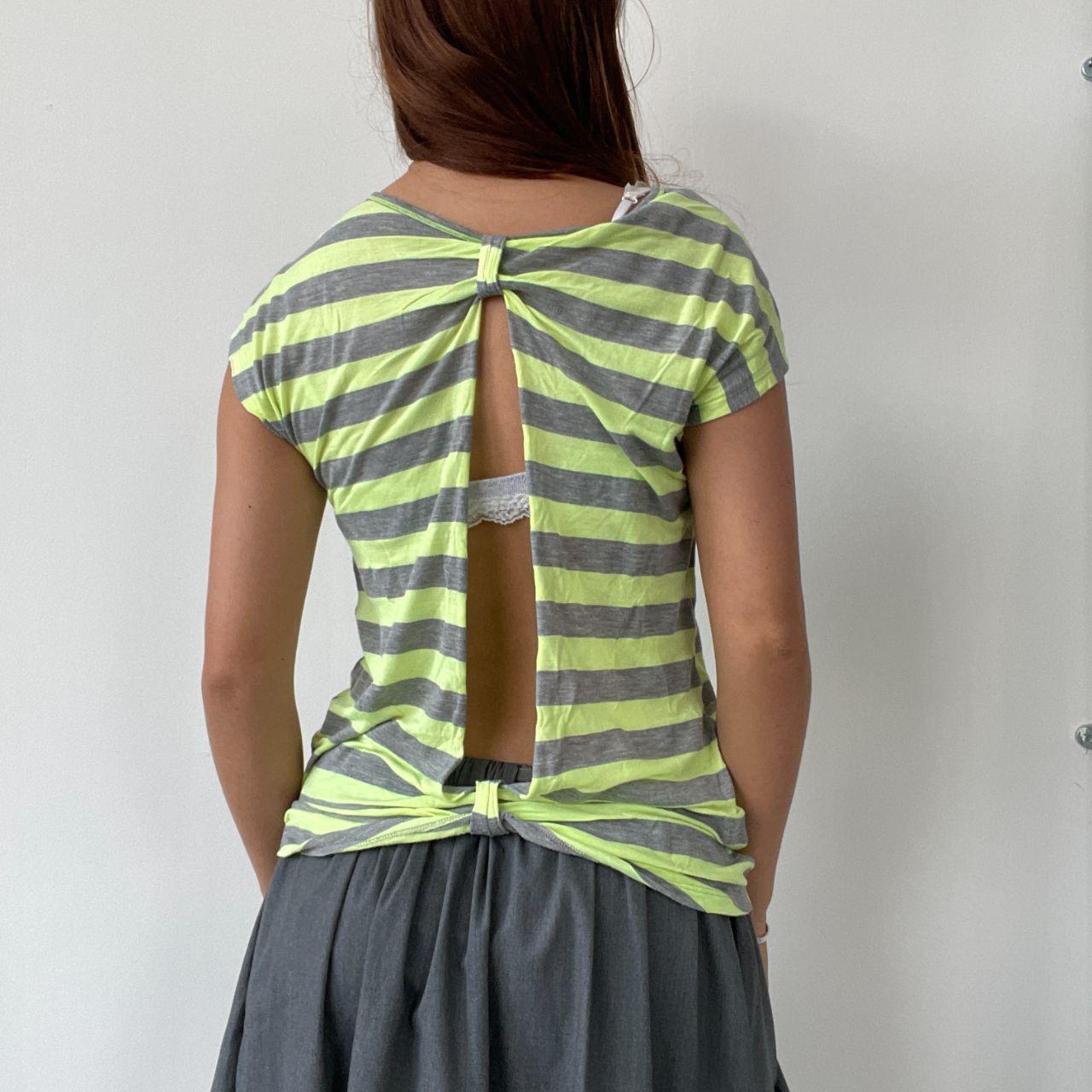 Lime Green/Grey Stripy Slouchy Top