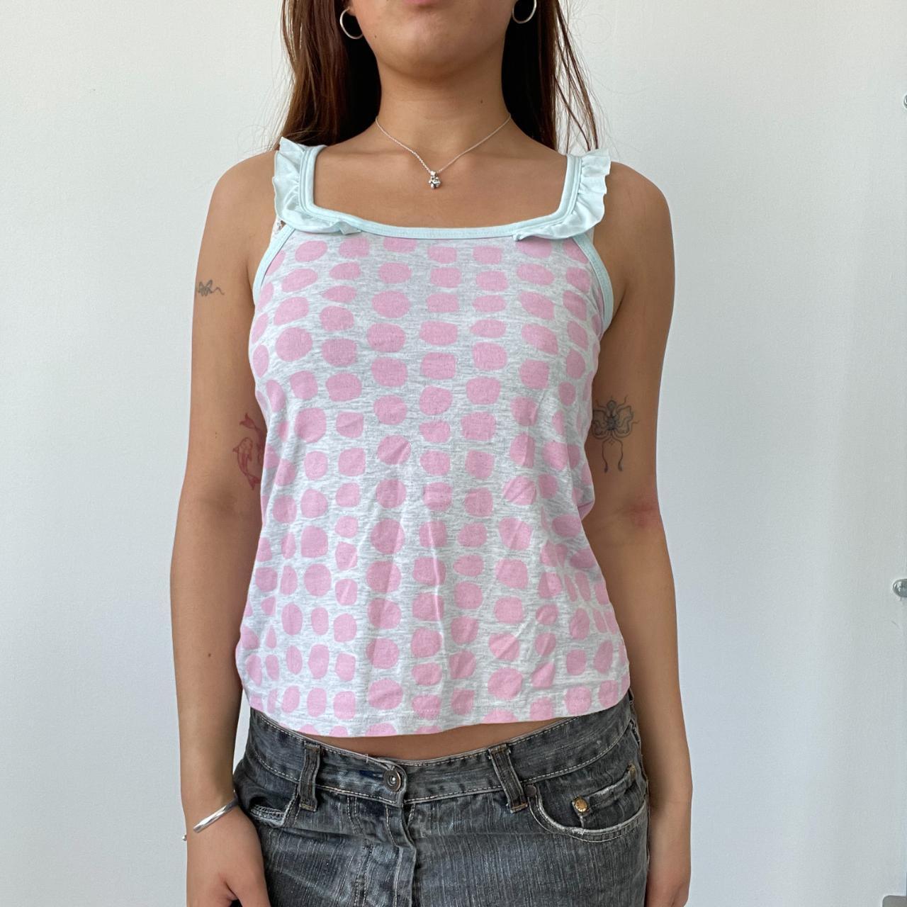 Baby Pink/Grey Ruffle Vest Top