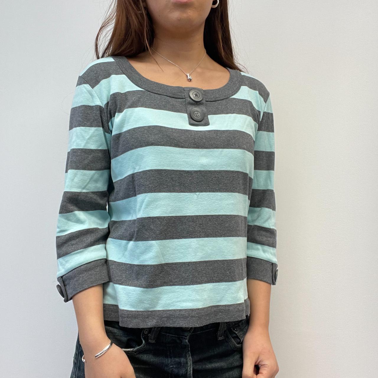 Grey/Blue Button Detail Top