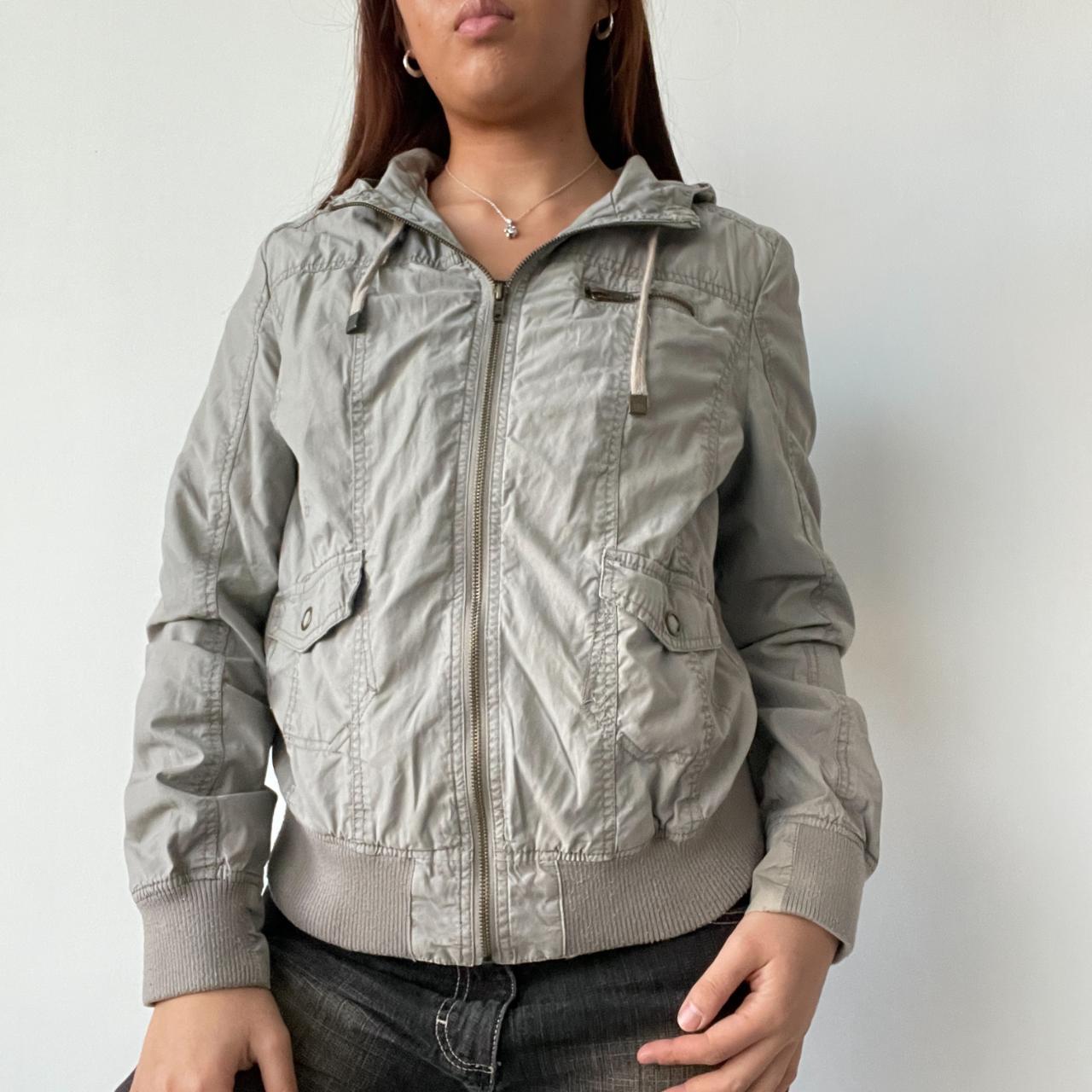 Light Khaki Hooded Utility Bomber Jacket
