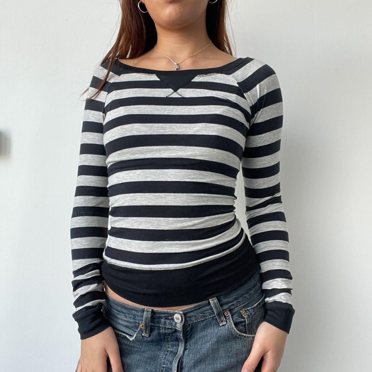 Black/Grey Stripy Scoop Neck Top