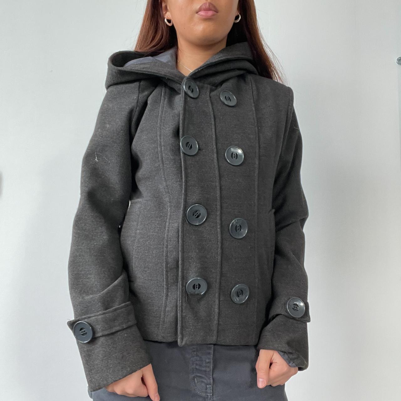 Grey Wool Hooded Peacoat