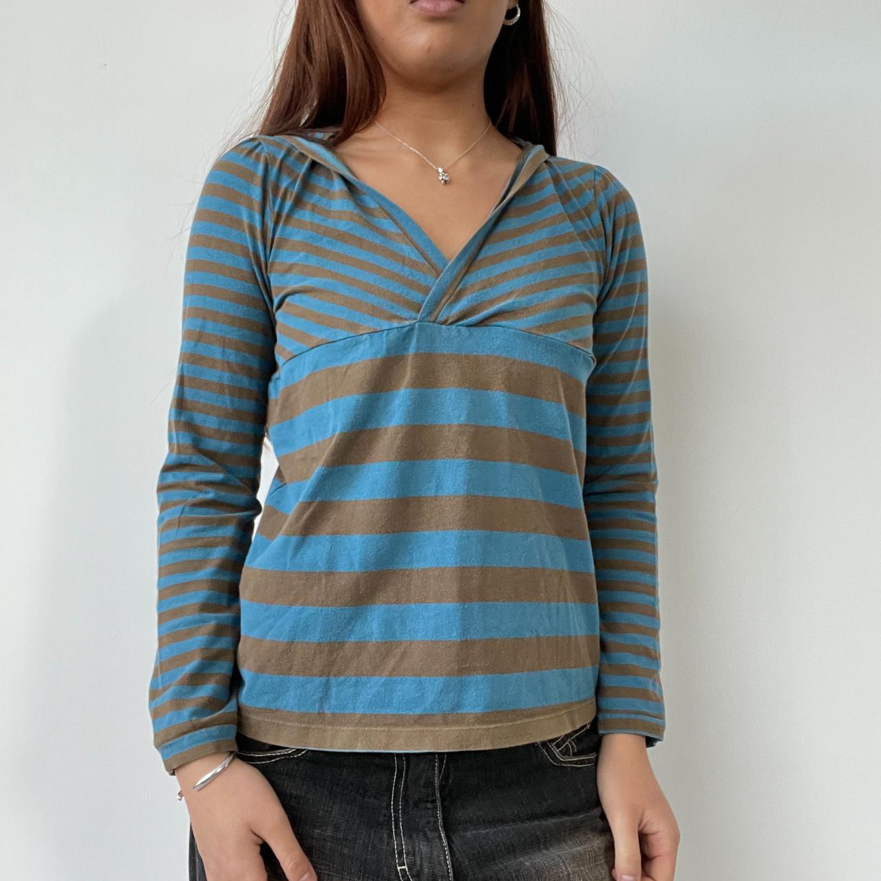 Blue/Brown Stripy Hooded Top