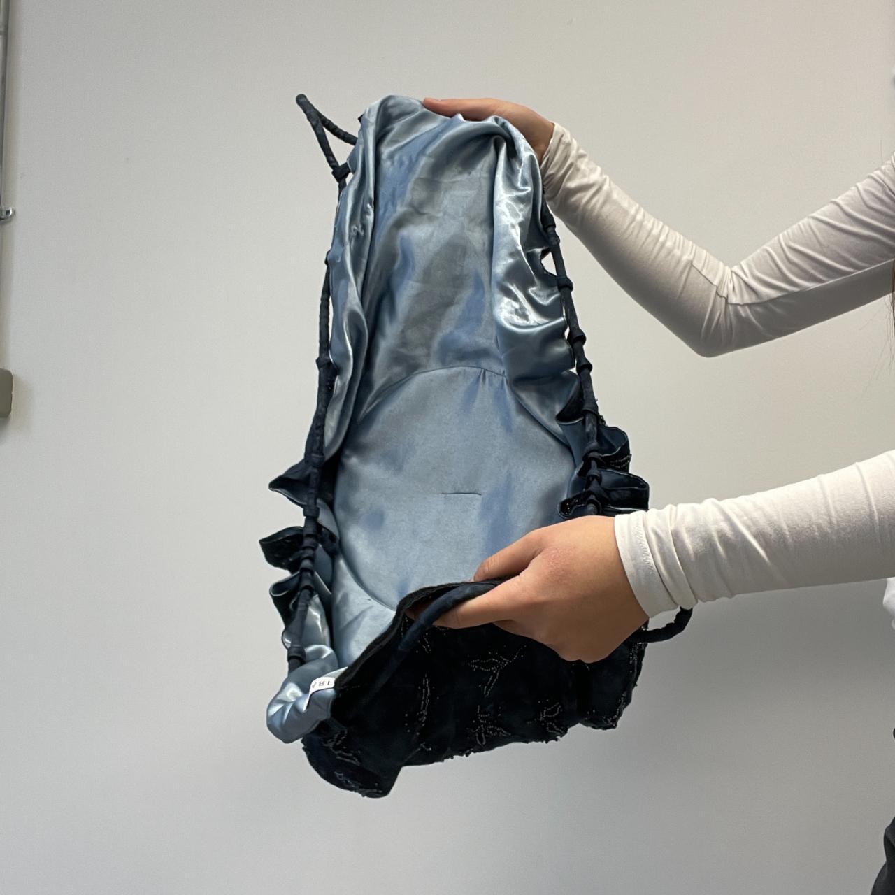 Navy Washed Beaded Shoulder Bag