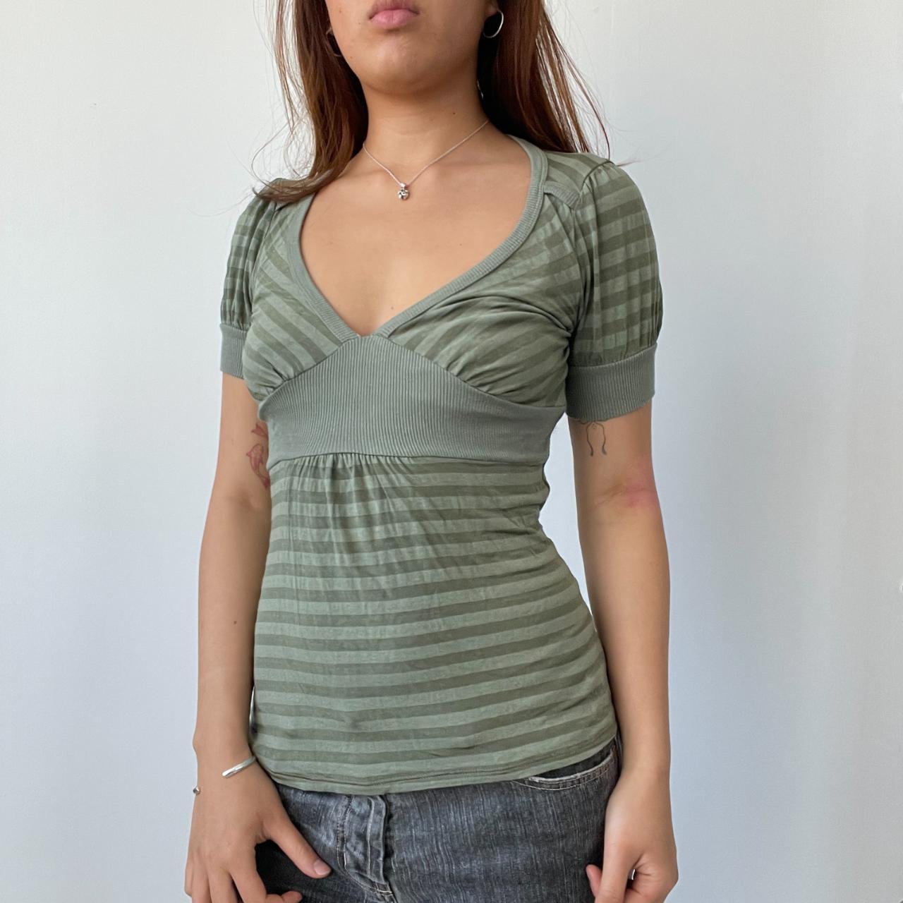Khaki Green Stripy Babydoll Top