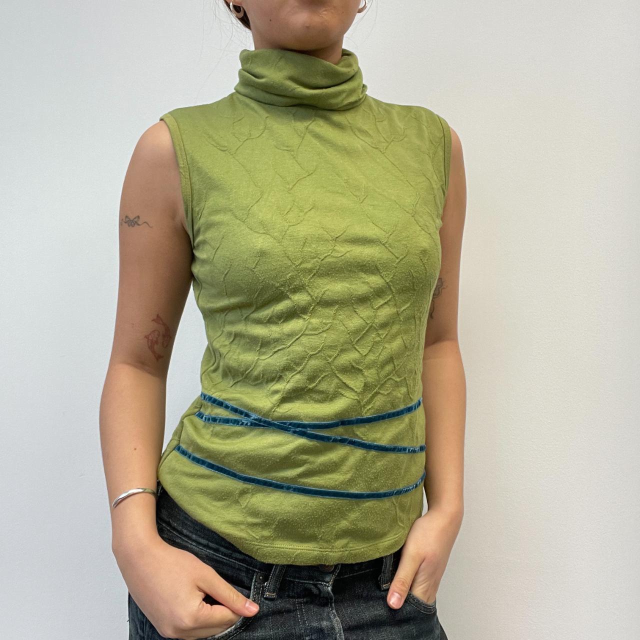 Green Sleeveless Turtleneck Top