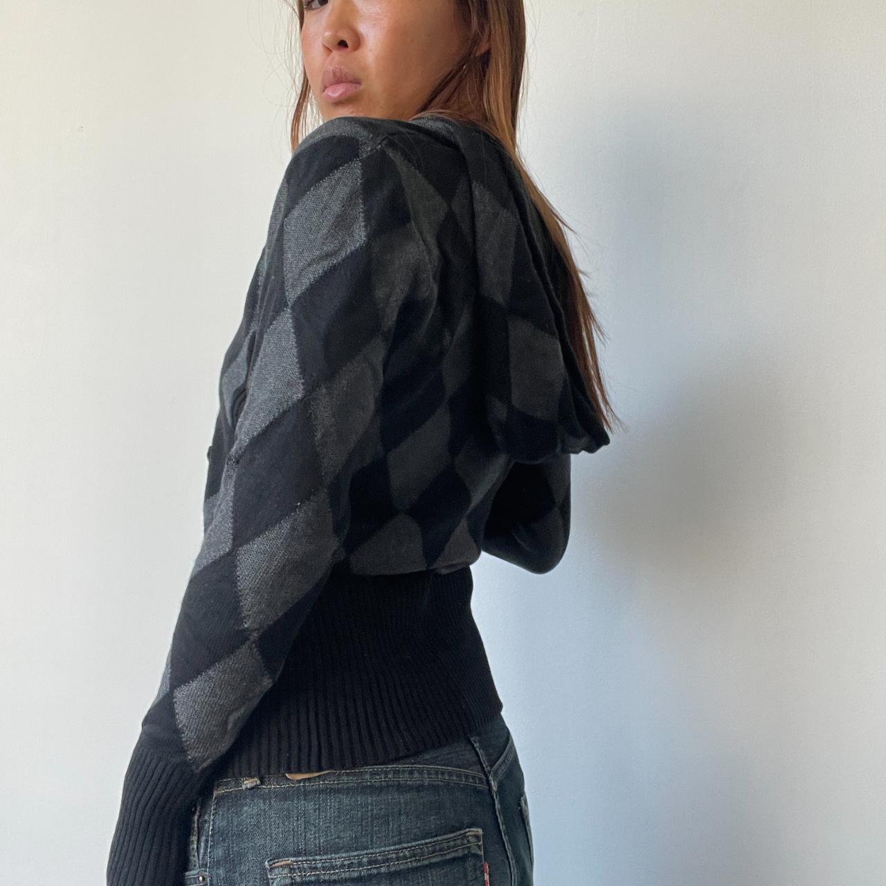 Black/Grey Argyle Knitted Hoodie