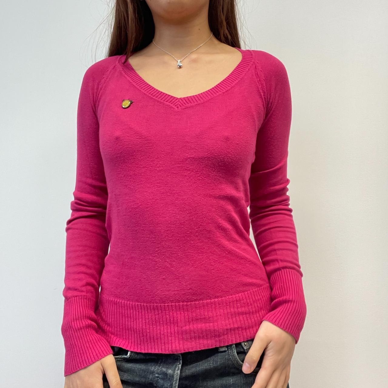 Hot Pink V-Neck Knit Jumper
