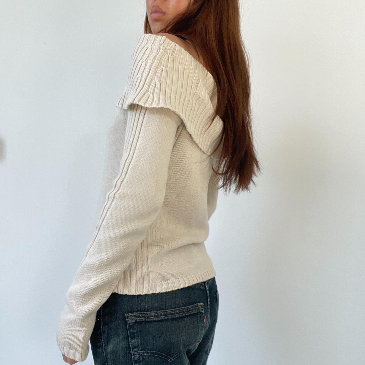 Beige Ribbed Bardot Jumper
