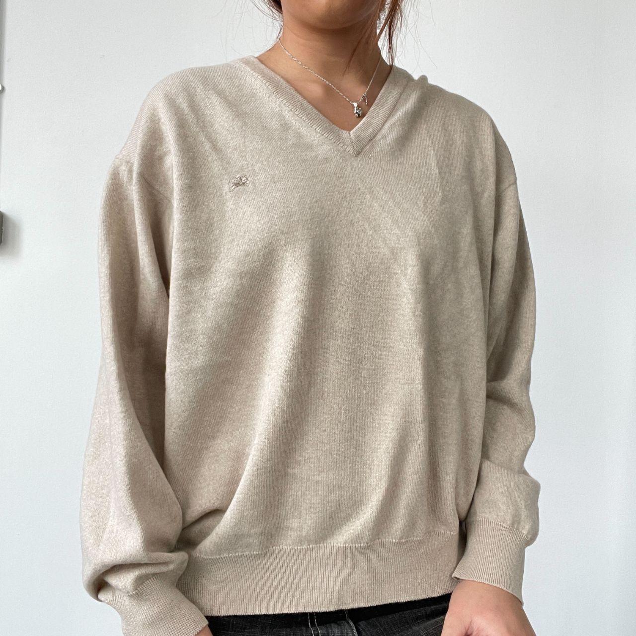 Beige V-Neck Burberry Knit Jumper