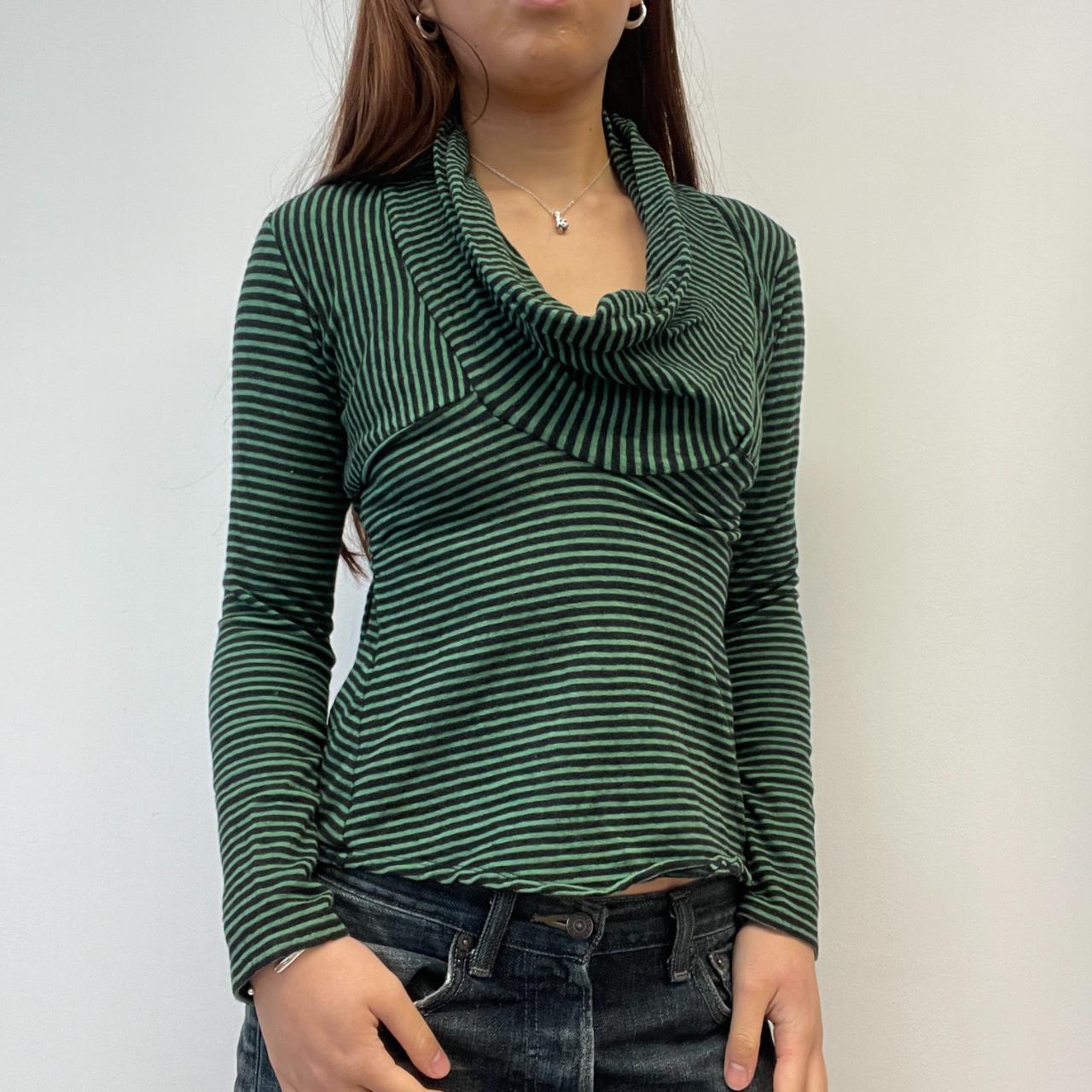 Green Stripy Cowl Neck Long Sleeve