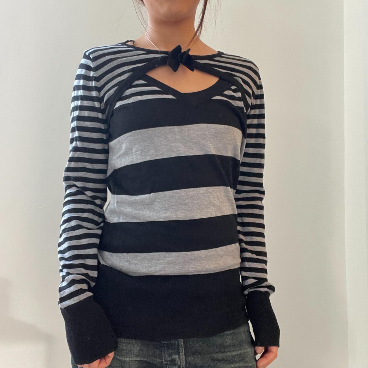 Black/Grey Stripy Cutout Bolero Top