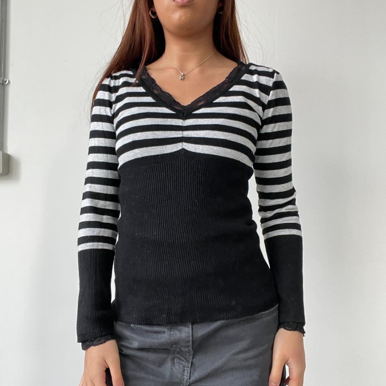 Black/Grey Stripy Ribbed Top