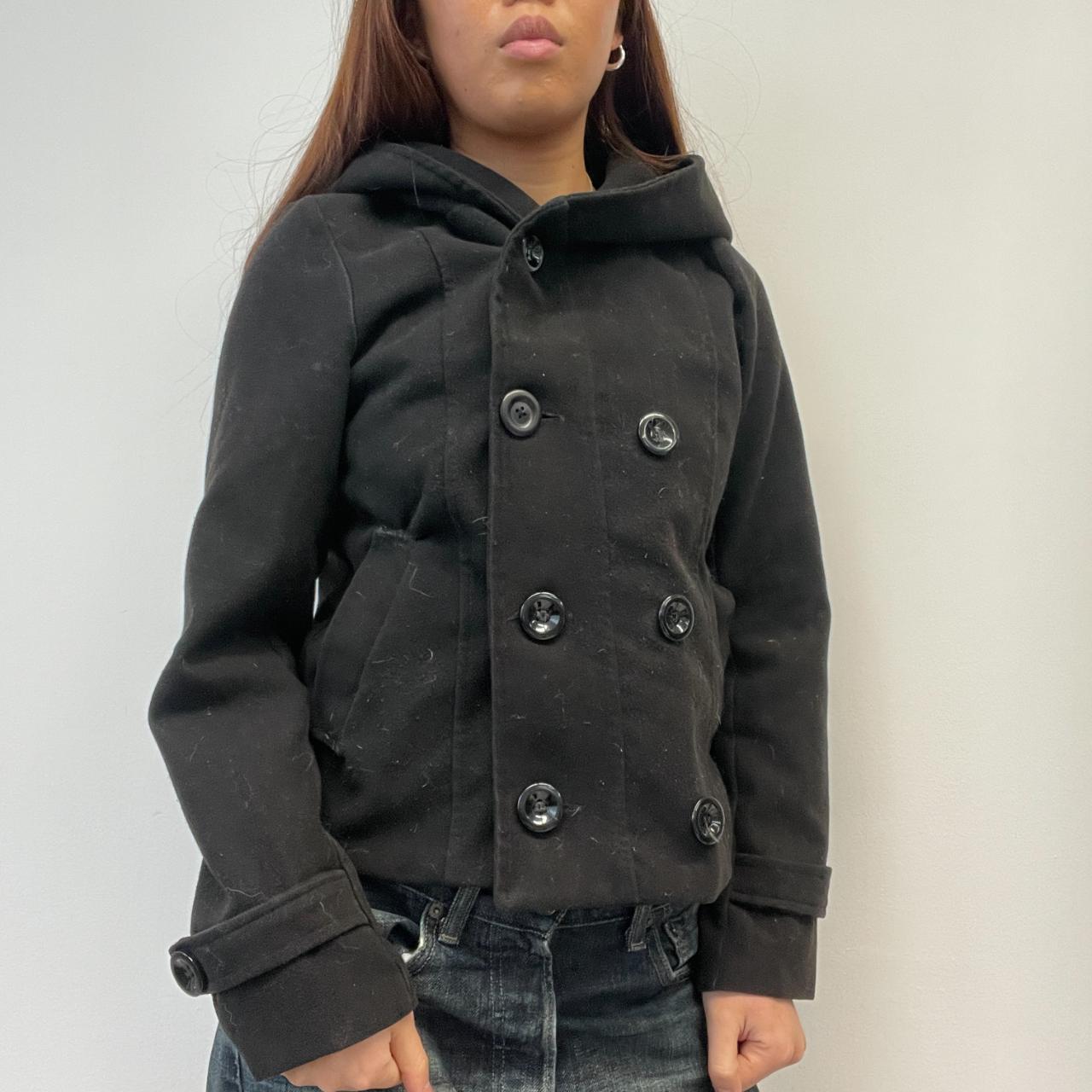 Black Structured Hooded Peacoat