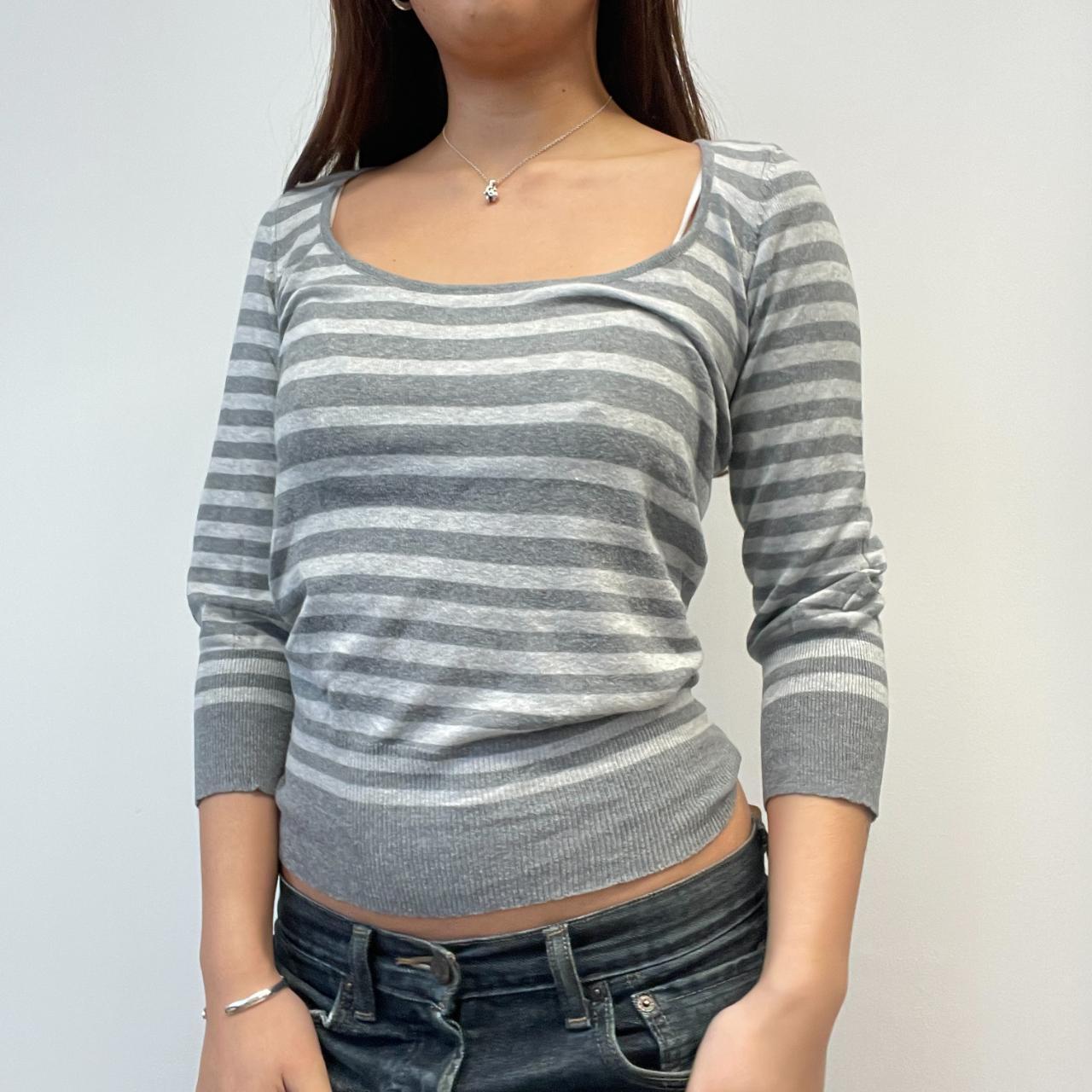Grey Stripy Scoop Neck Top