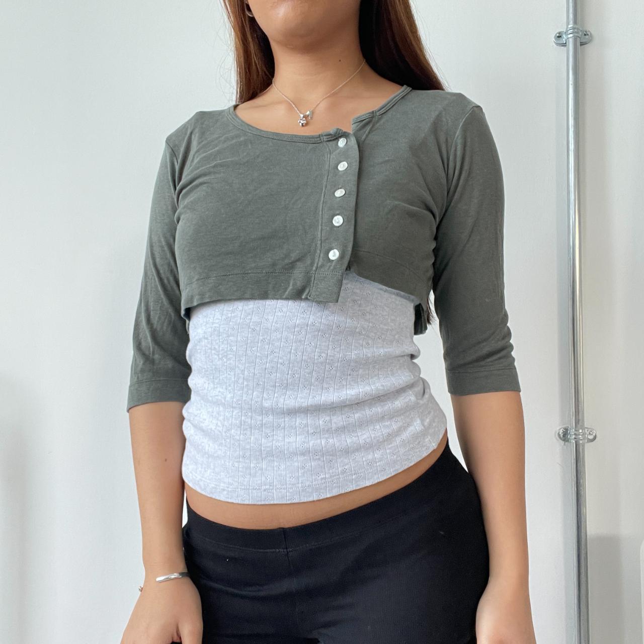 Khaki Green Asymmetric Cop Copine Bolero Top