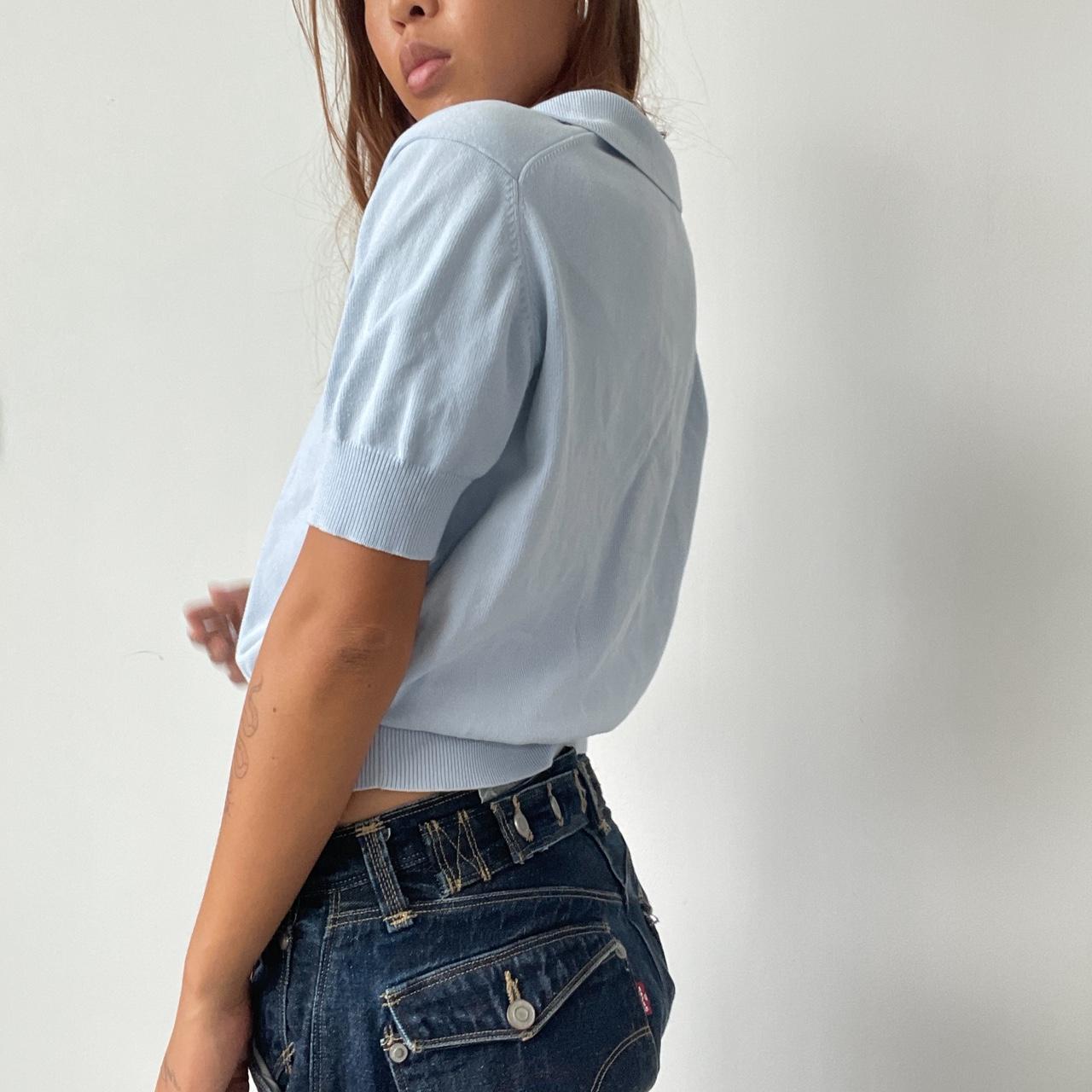 Vintage Baby Blue Knit Polo Top