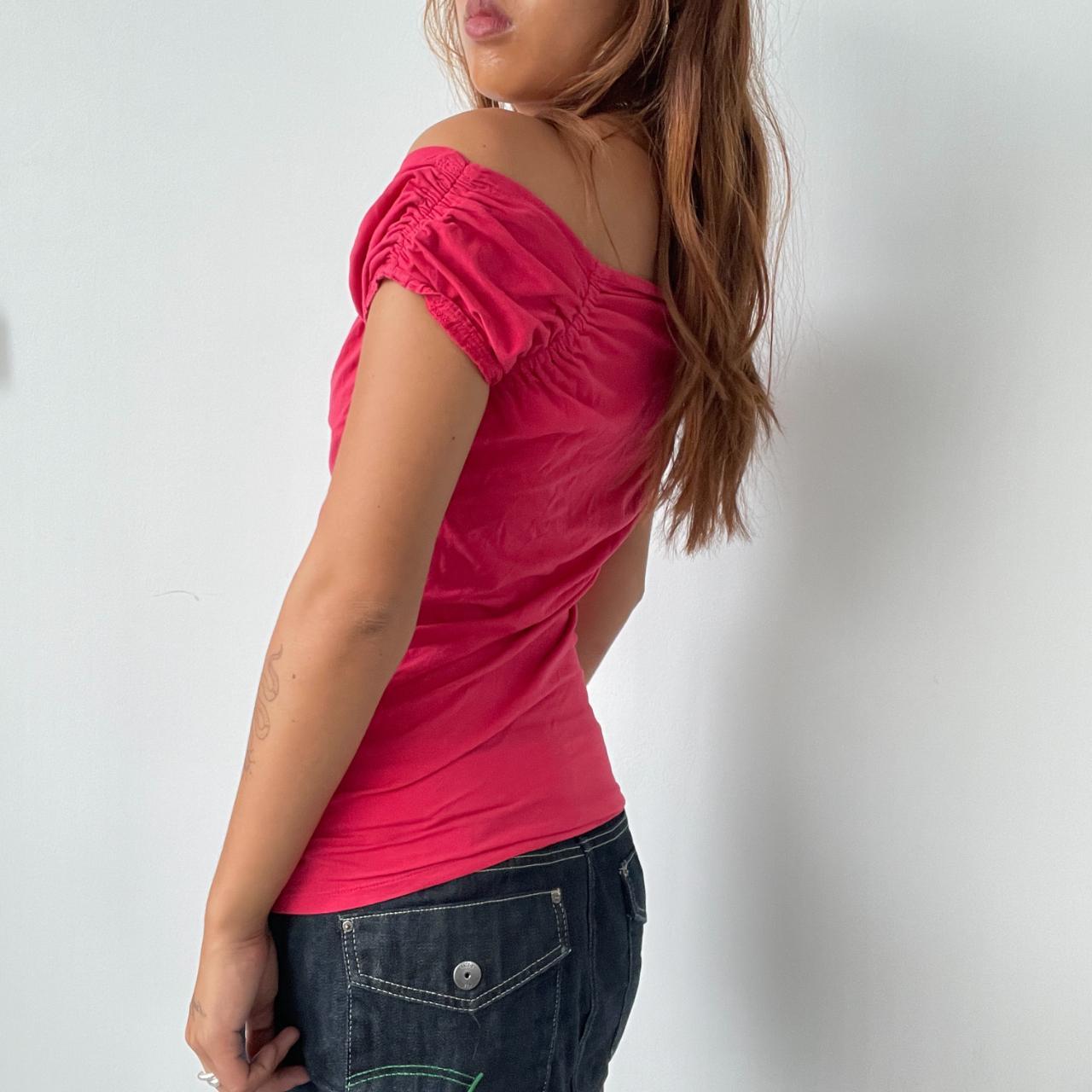Vintage Red Ruched Off the Shoulder Top
