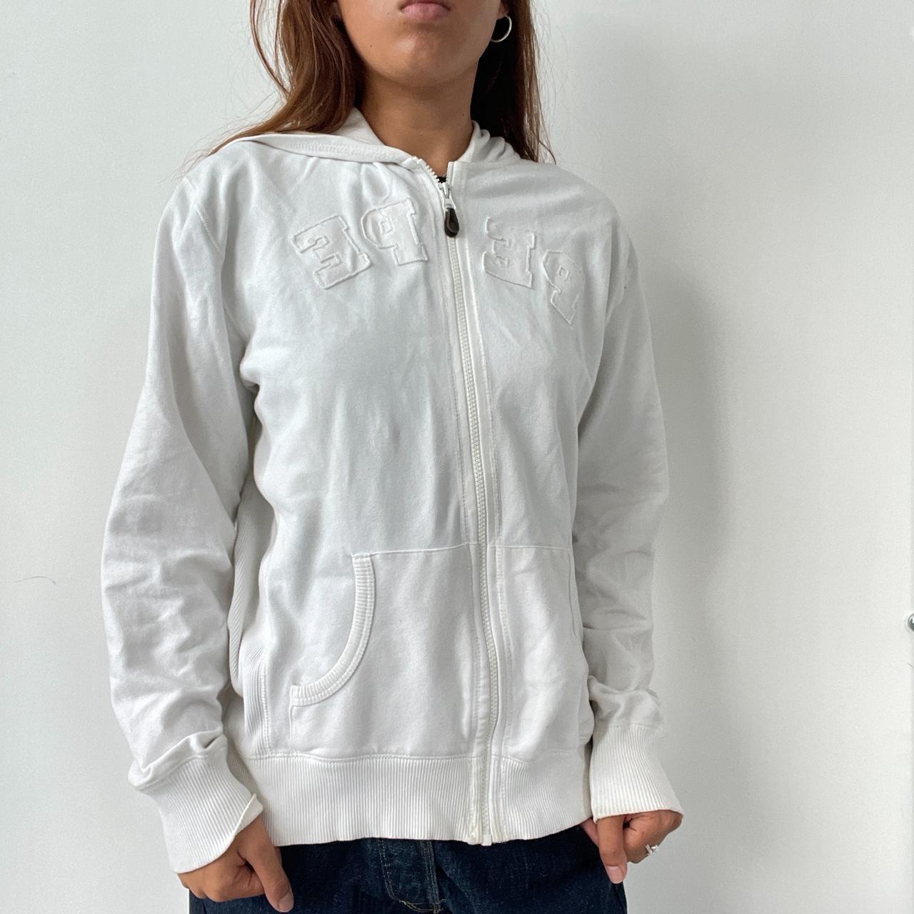 Vintage White Embroidered White Zip Up Hoodie