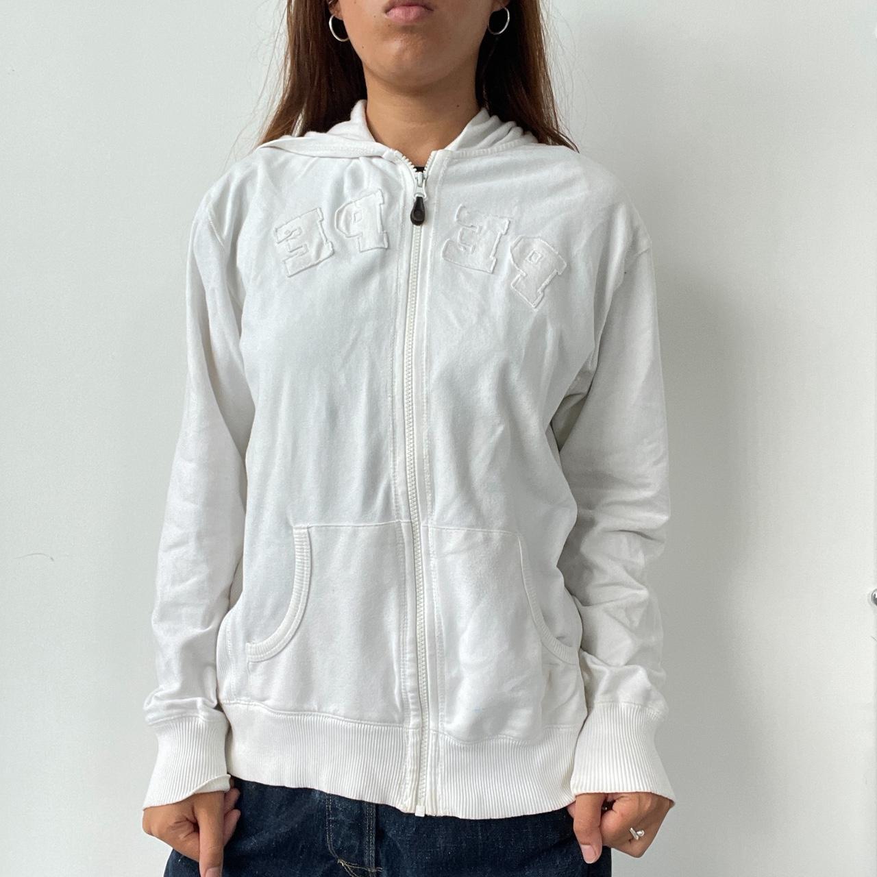Vintage White Embroidered White Zip Up Hoodie