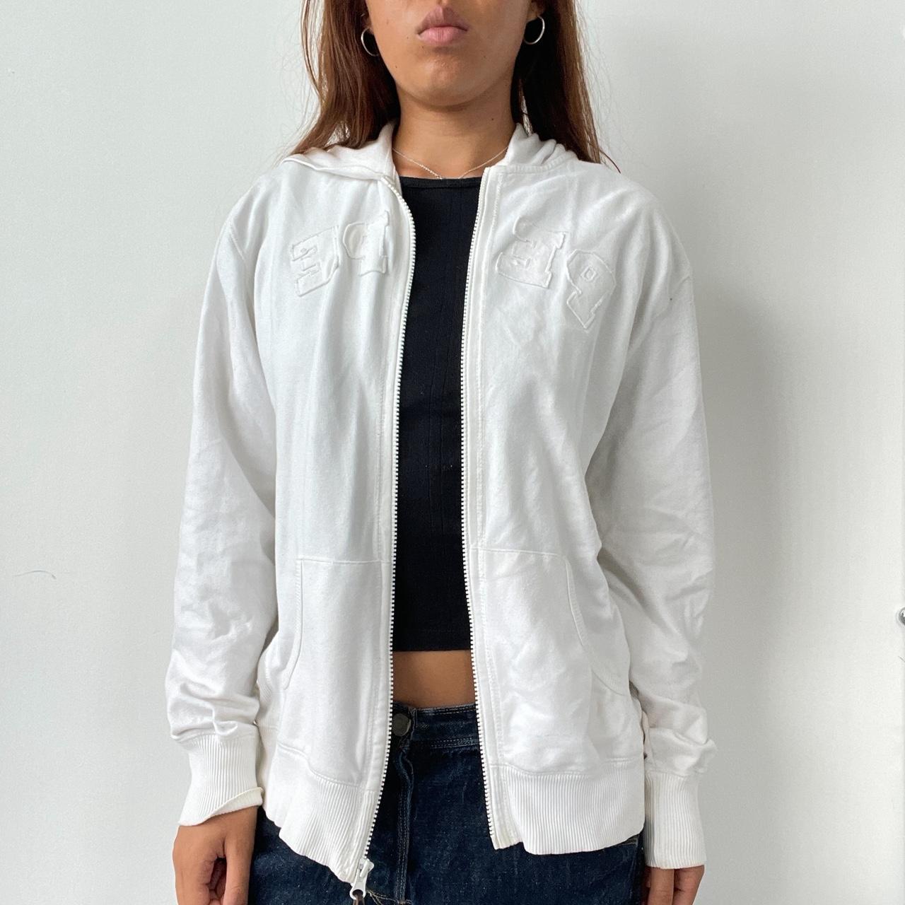 Vintage White Embroidered White Zip Up Hoodie