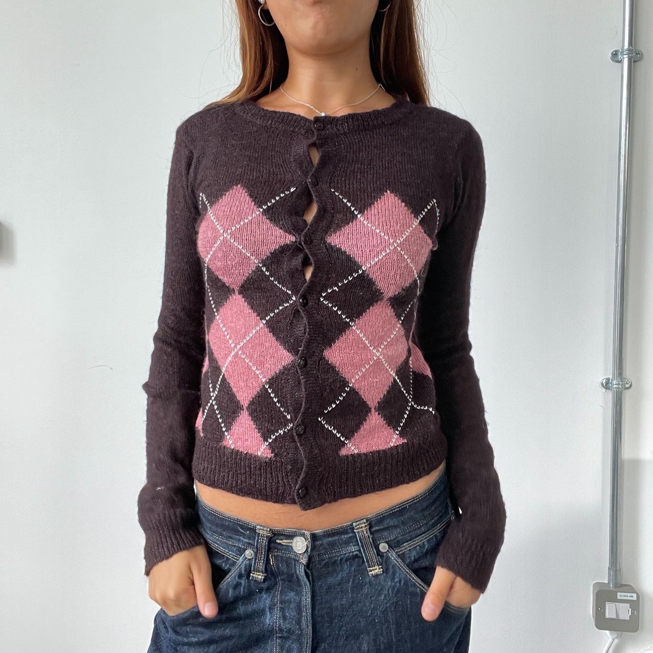 Vintage Brown Argyle Cardigan