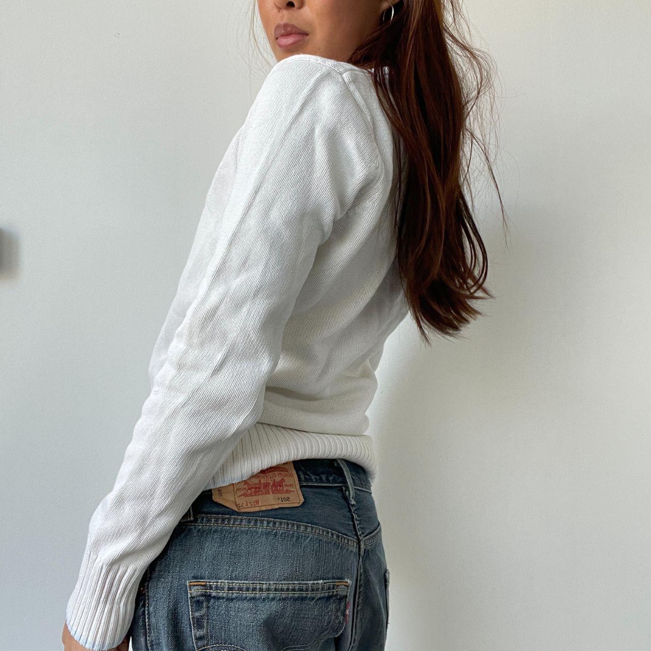 White V-Neck Knitted Jumper