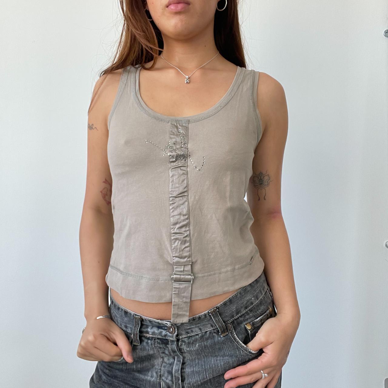 Beige Detailed Vest Top