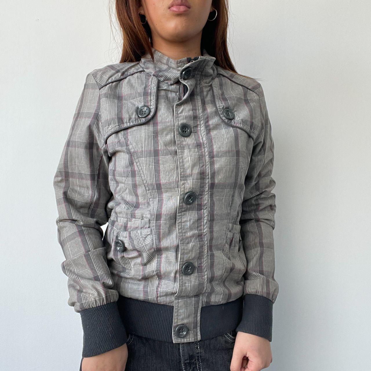 Grey/Navy Checkered Cargo Jacket