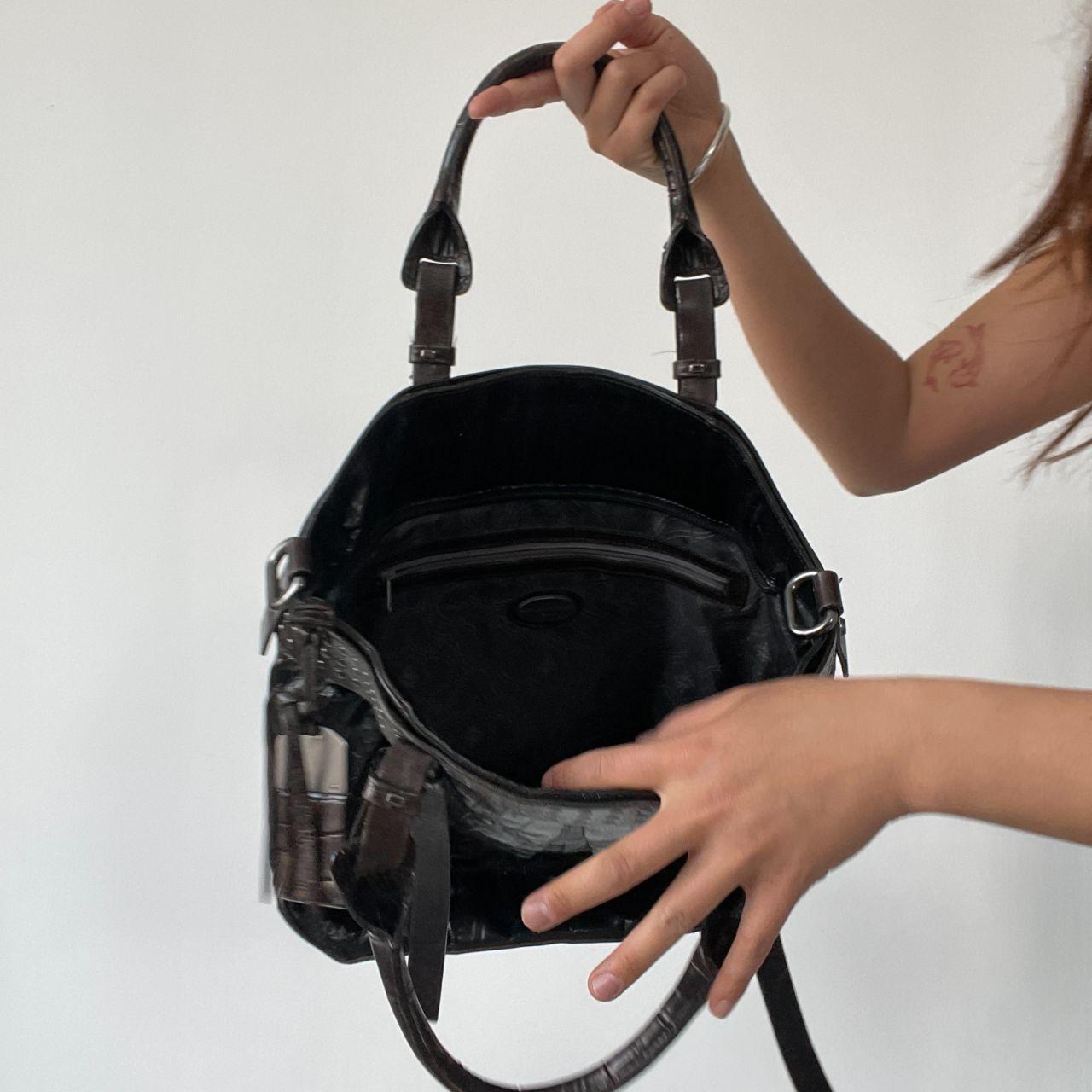 Black Shiny Textured Shoulder Bag