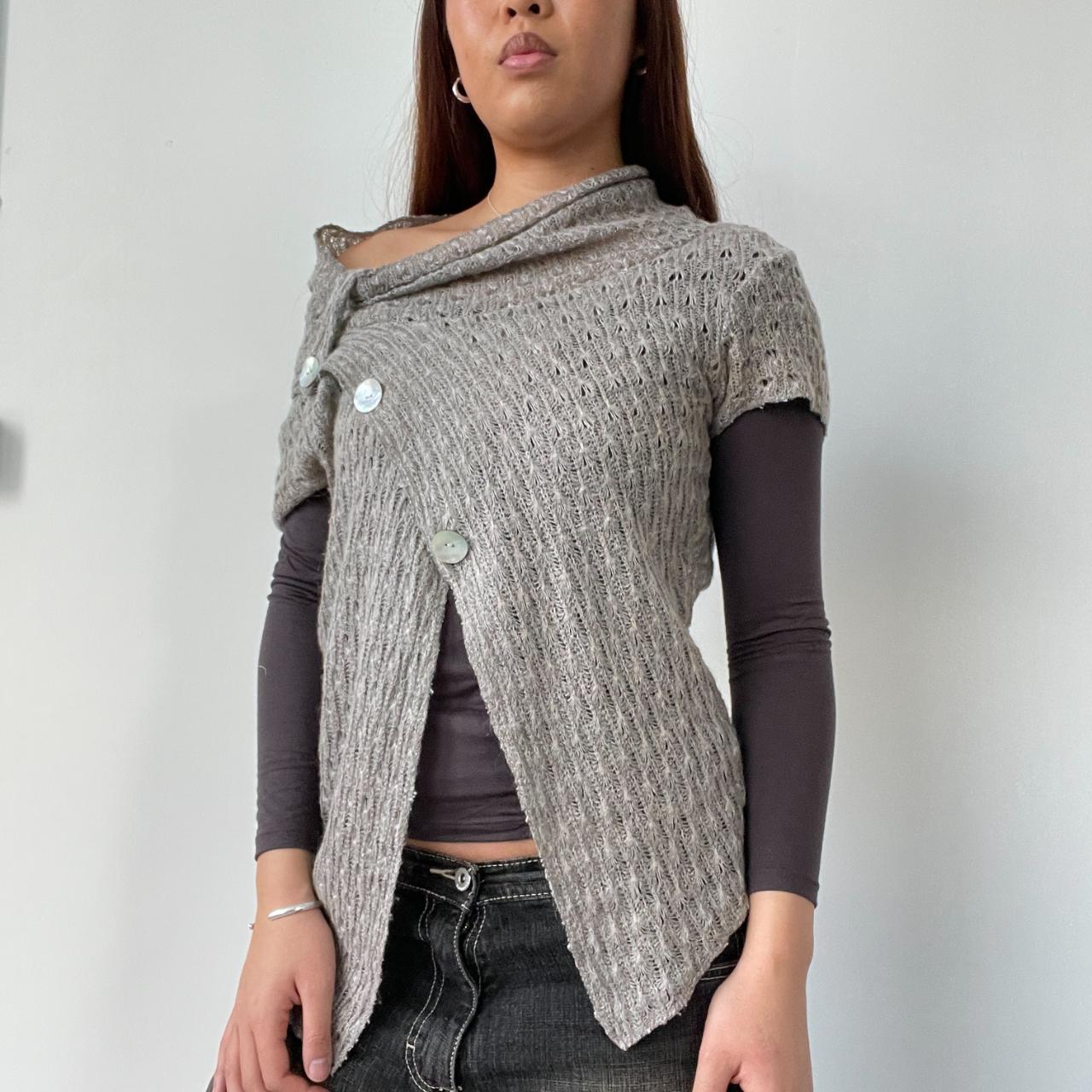 Beige Grey Knit Asymmetric Top