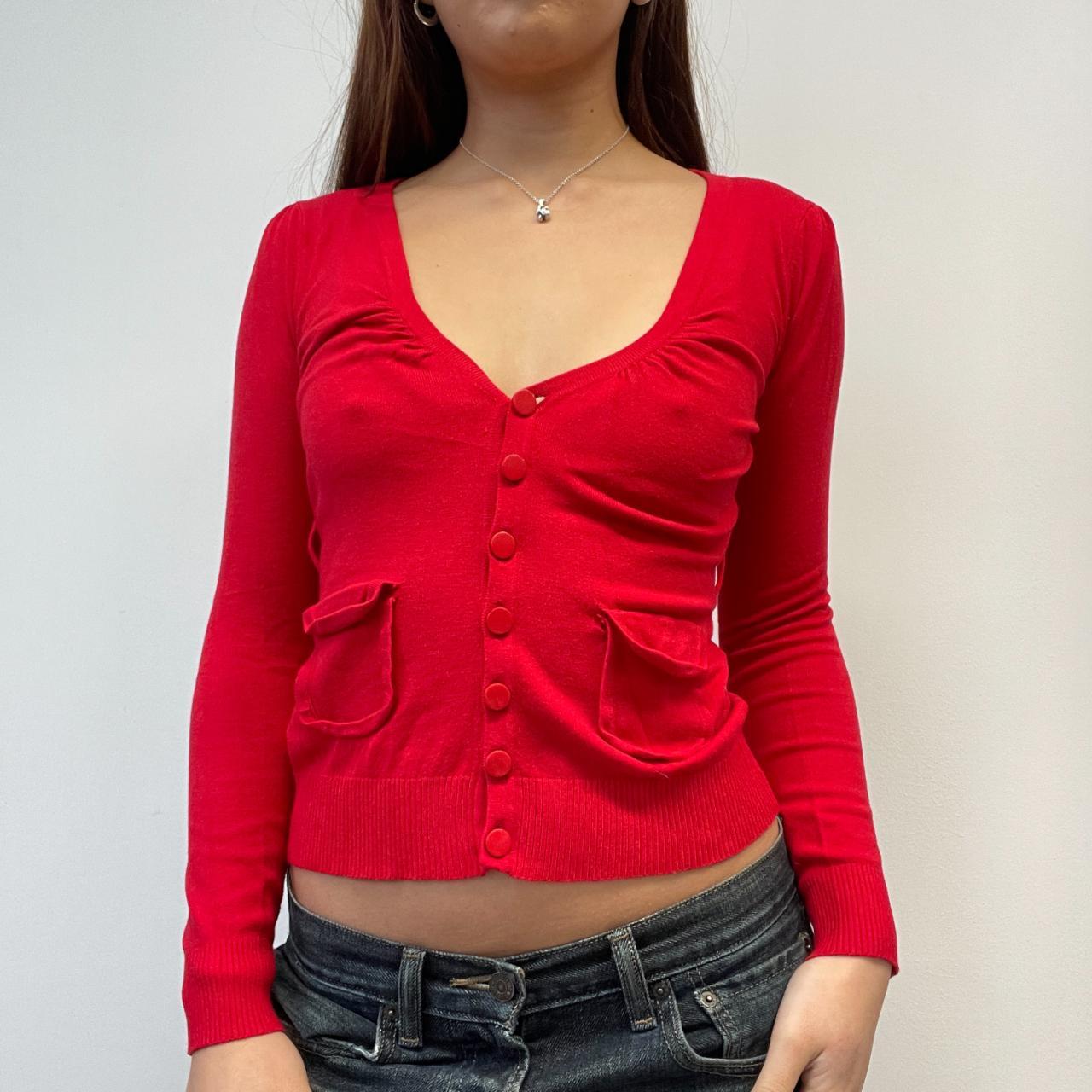 Red Button Up Cardigan Top