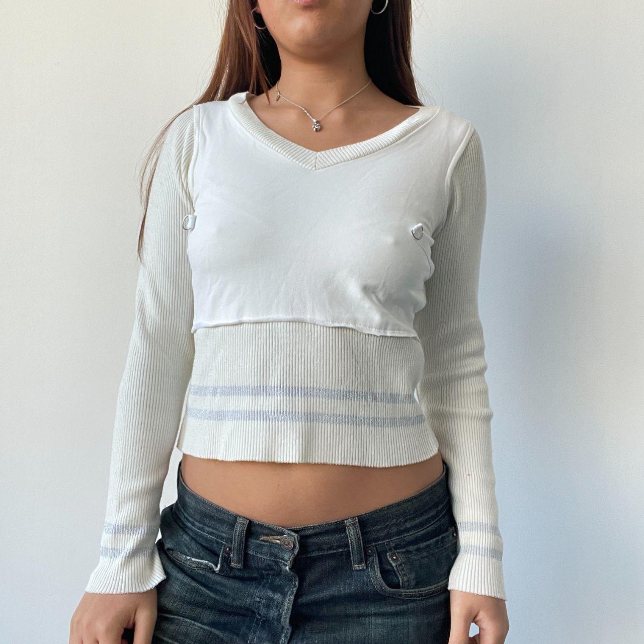 White Detailed Ribbed Top