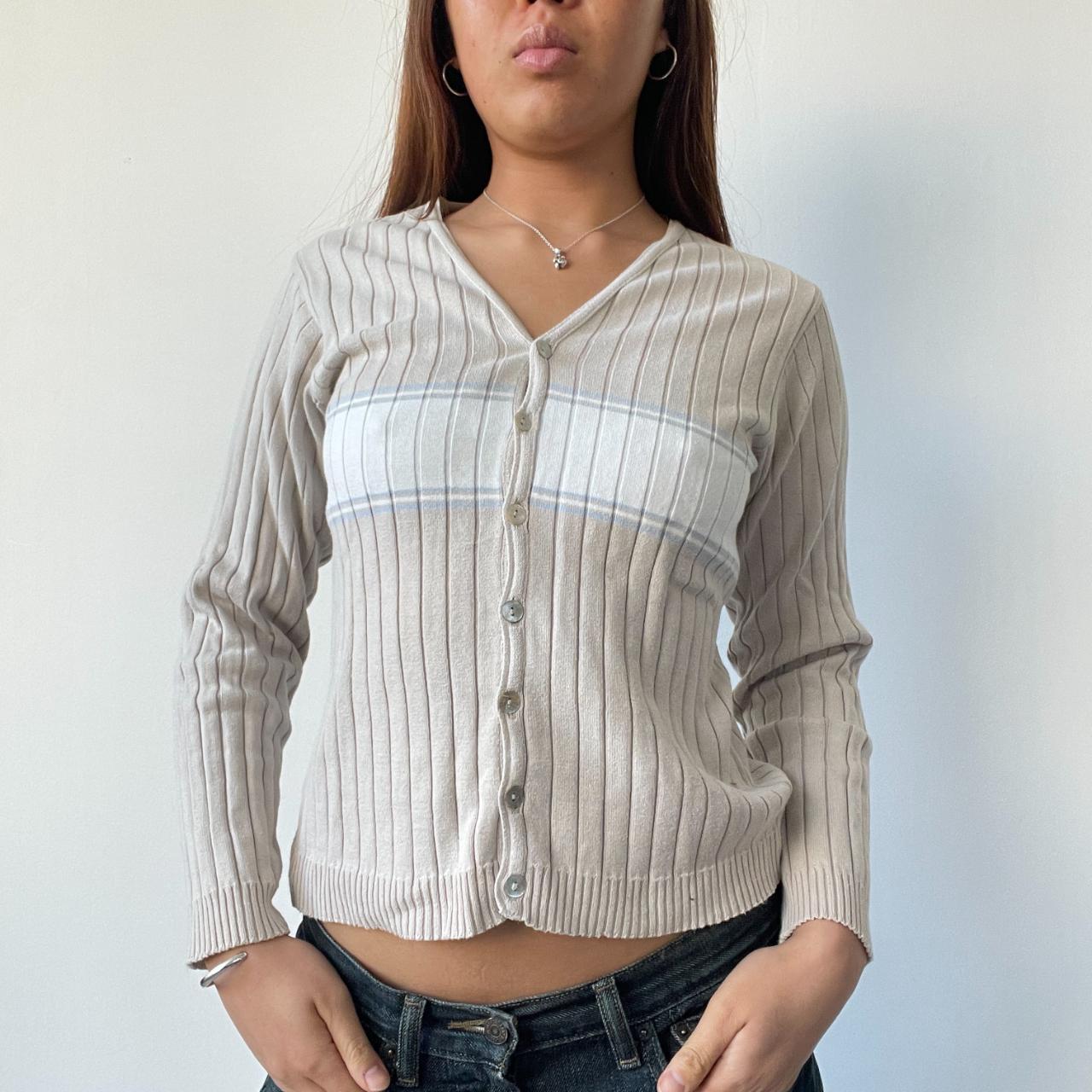 Beige Ribbed Cardigan Jumper